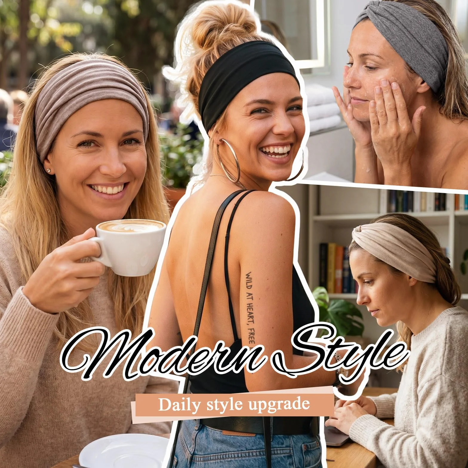 Kavya Diadema Mujer Cinta Pelo 4 Unidades 7'' Ancho Elástico Boho con Nudo Cruzado Turbantes Bandana Headband Accesorios Pelo Yoga Deportivo Maquillaje