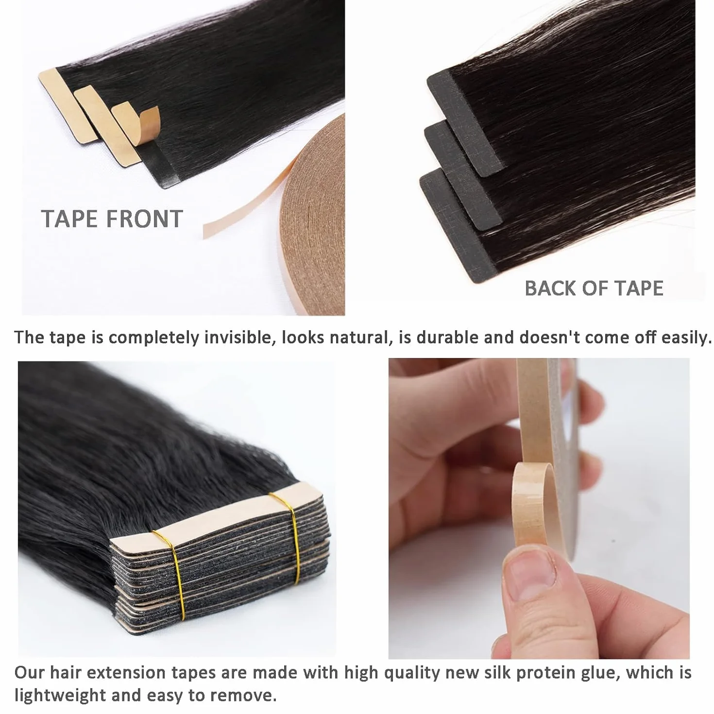 HotLulana Extensiones Adhesivas Pelo Natural Negro Marrón Castaño 1B/1B/6 40pcs 60cm 100g 24pulgadas Invisible Skin Weft Tape