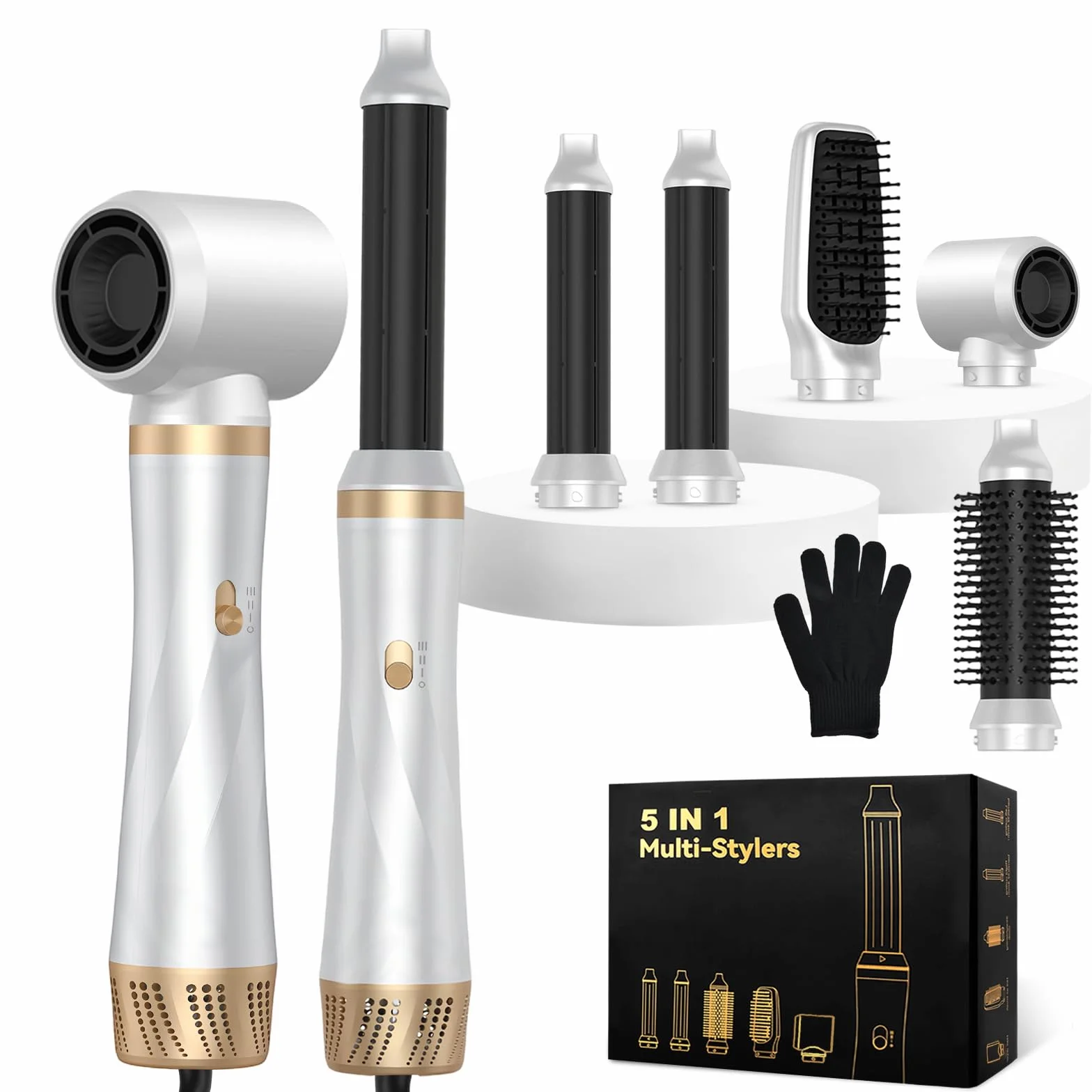 Cepillo Secador de Pelo 5 en 1, Air Styler Multifunción con Iones Negativos Secador, Rizador y Cepillo Alisador, 3 Temperaturas, 1000W Cepillo de Aire Caliente para Volumen, Alisa, Seco