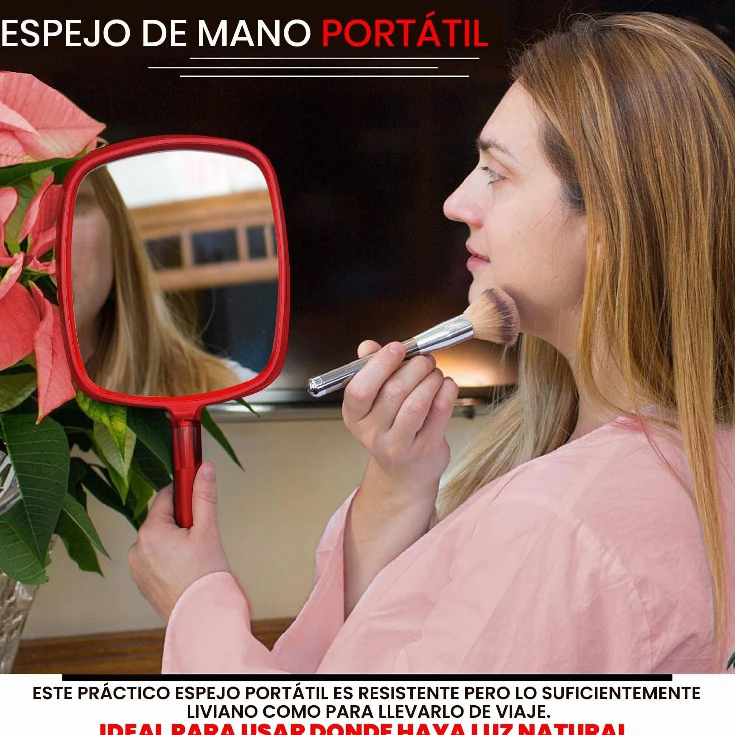 Mirrorvana Espejo de Mano Grande con Asa Modelo Barbero 1 Unidad Rojo