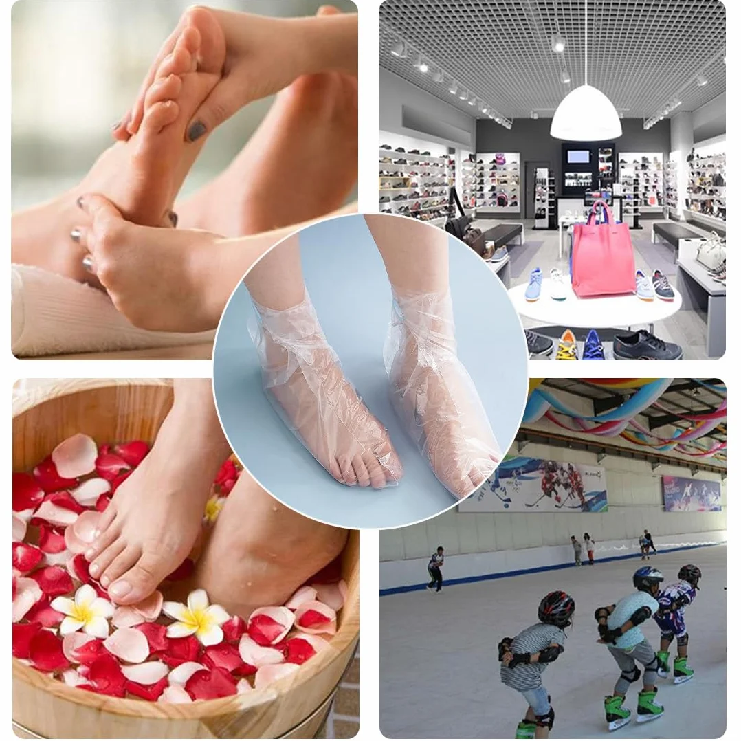 WeddHuis 200 desechables calcetines de plástico para pedicura parafina pies spa baño cera