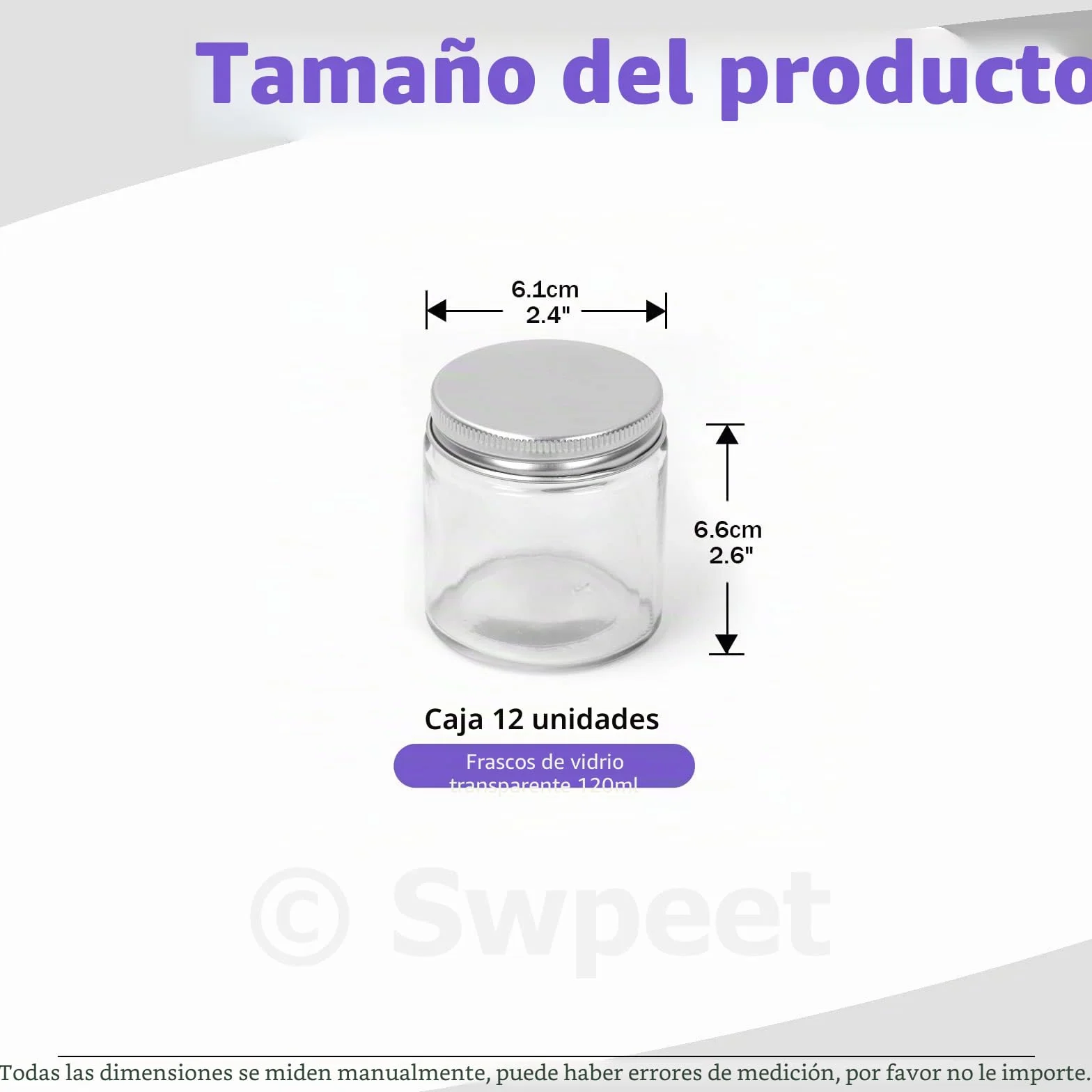 Frascos de vidrio transparente 120 ml con tapa plateada para cosméticos