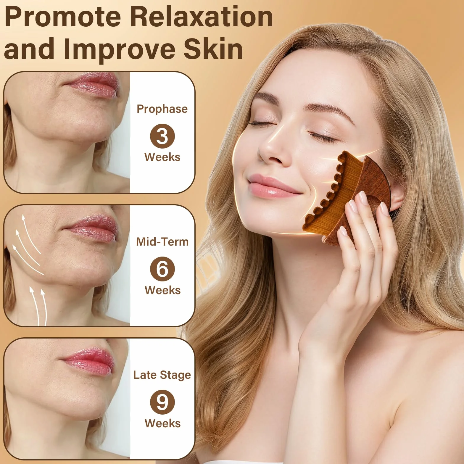Cepillo Facial de Contorno Linfático, Drenaje Linfático, Cepillo Seco con Caja
