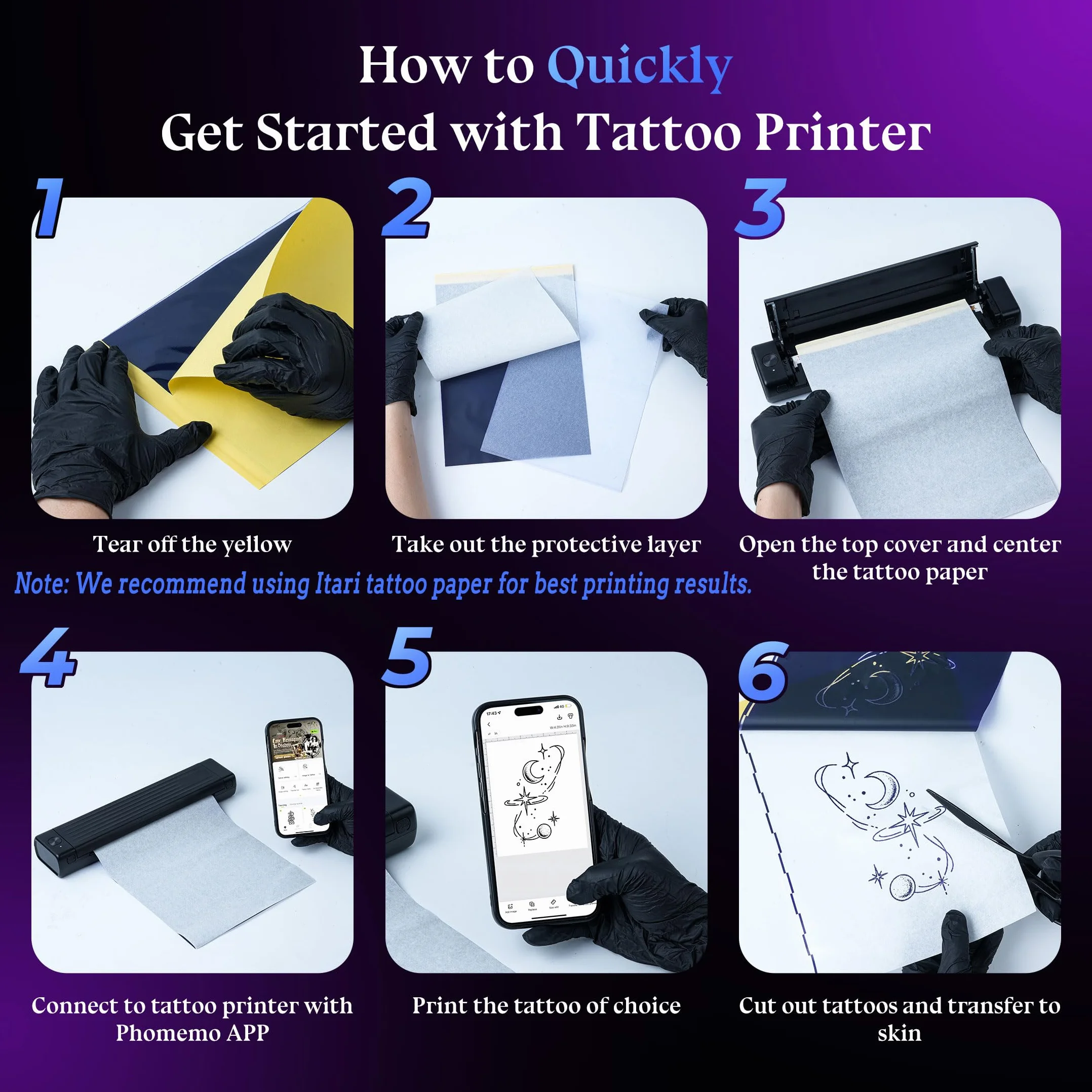 Itari Termocopiadora Tattoo, Impresora Tatuajes con 10 Hojas de Papel de Transferencia, Impresora Termica Tattoo, Prensas de impresión Compatible con Smartphone PC, Negro