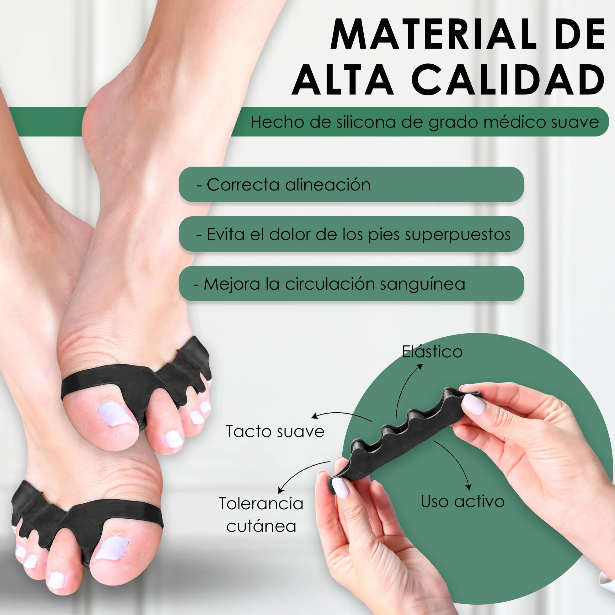 ReposeFeet Separador Dedos Pie Silicona - 3 Pares Protector Dedos Almohadillas para Pies (Negro)