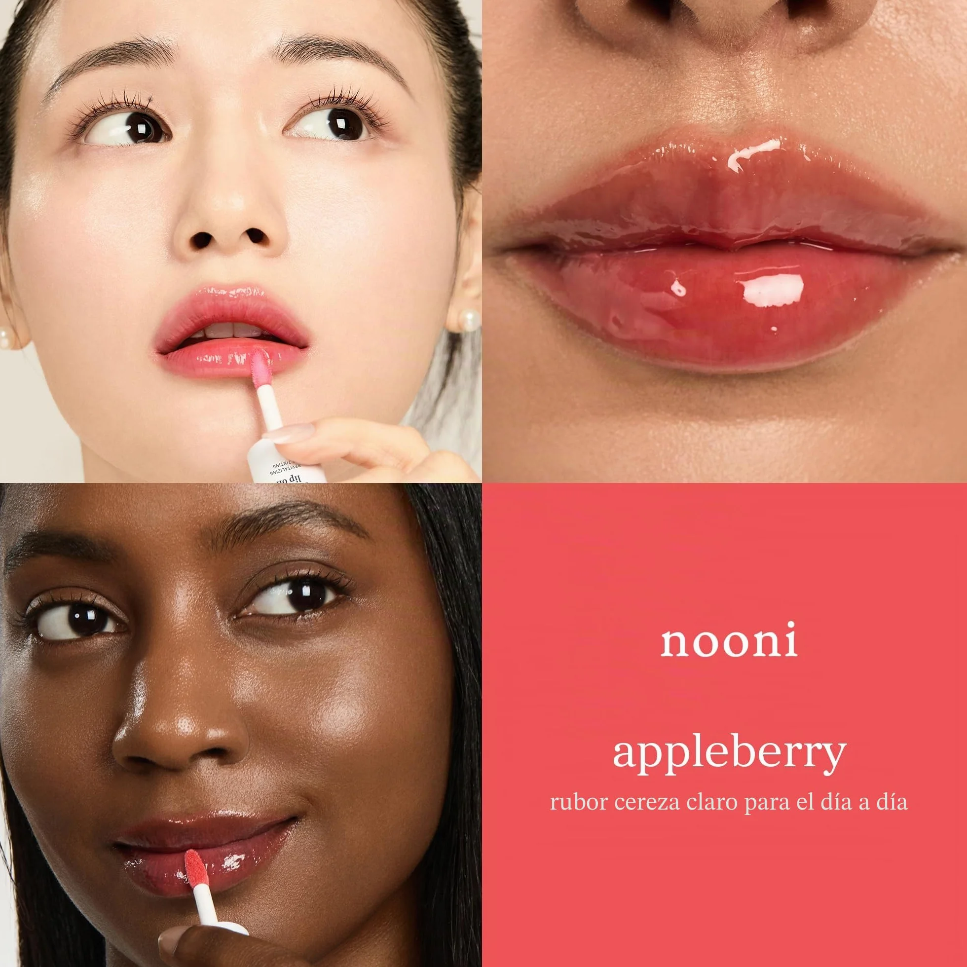 NOONI Aceite de labios coreano Appleberry Tinte de labios duradero hidratante resistente al agua 0,12 fl oz