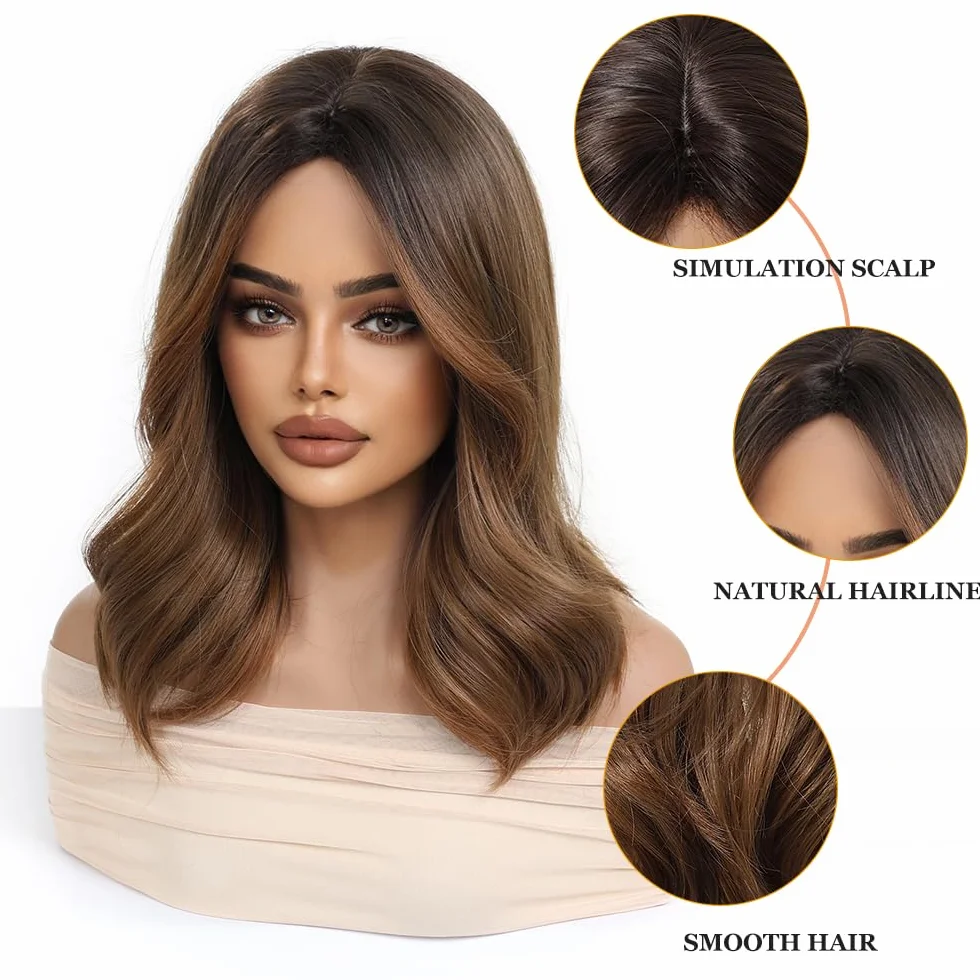 Esmee Pelucas Largas Onduladas Marrón para Mujeres Peluca Ombre Cabello Sintético Natural