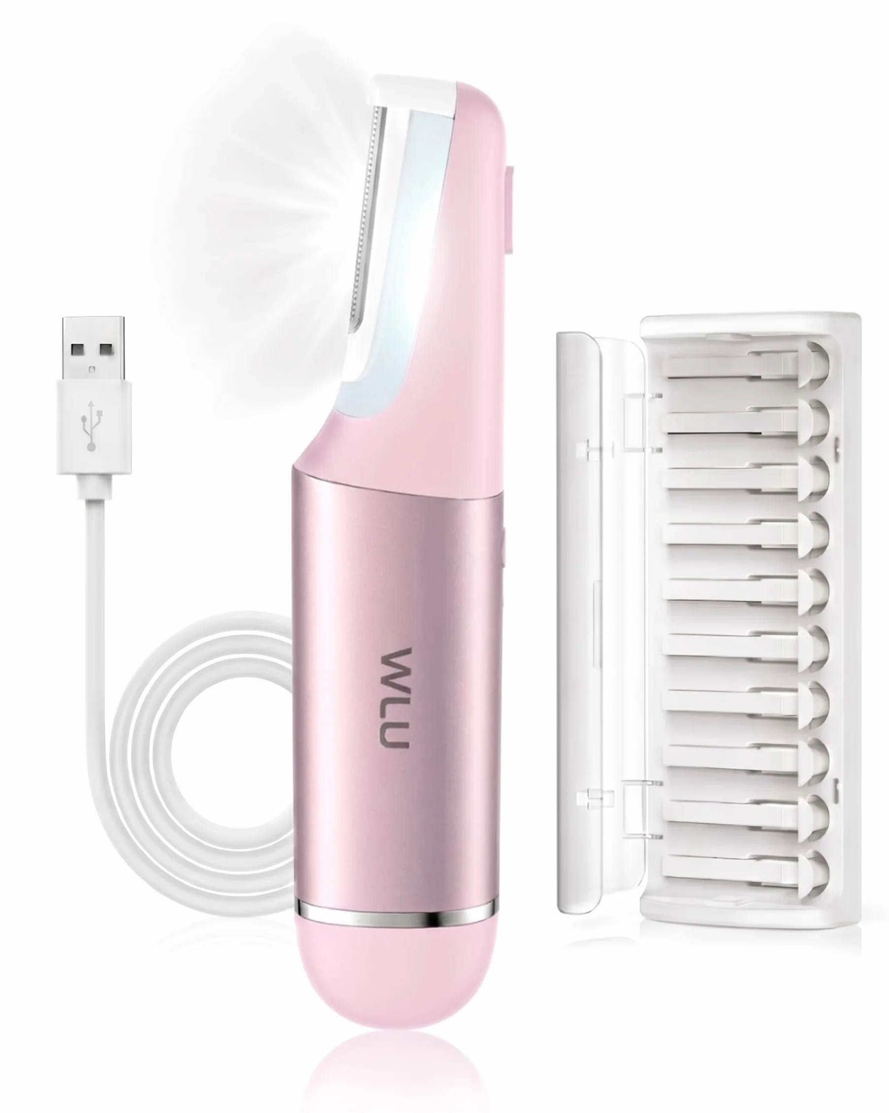 WLU Dermaplane - Maquinilla de afeitar para mujer con 10 cuchillas reemplazables, herramienta de dermaplaning para eliminar el vello facial y la pelusa de melocotón, herramienta de dermaplaning sónico