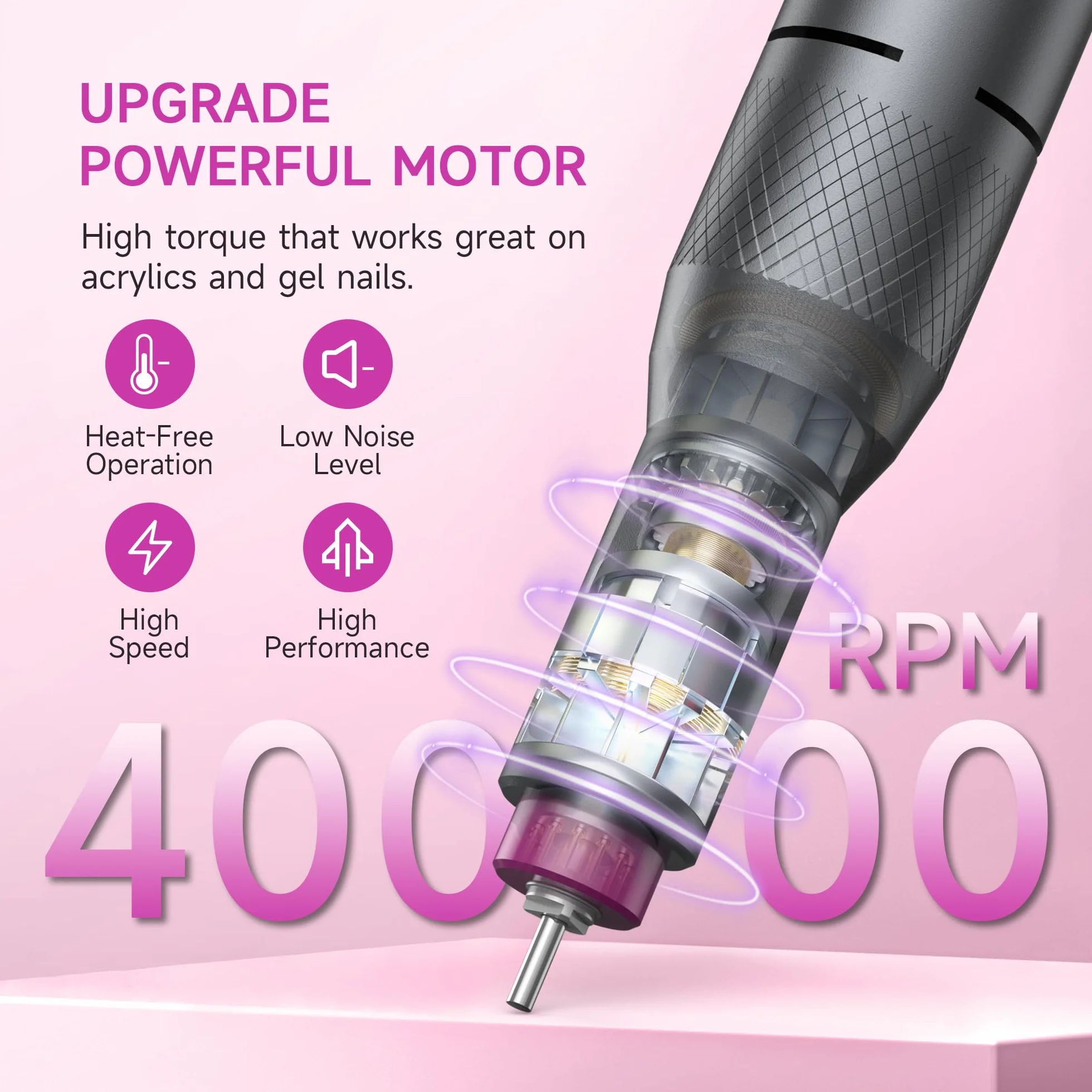 Taladro Eléctrico para Uñas Profesional HALMAI, Kit de Lima Portátil Inalámbrica para Uñas Acrílicas y de Gel, Máquina Recargable de Alta Potencia 40000 RPM para Salón - Modelo HMC320 (Gris Oscuro)
