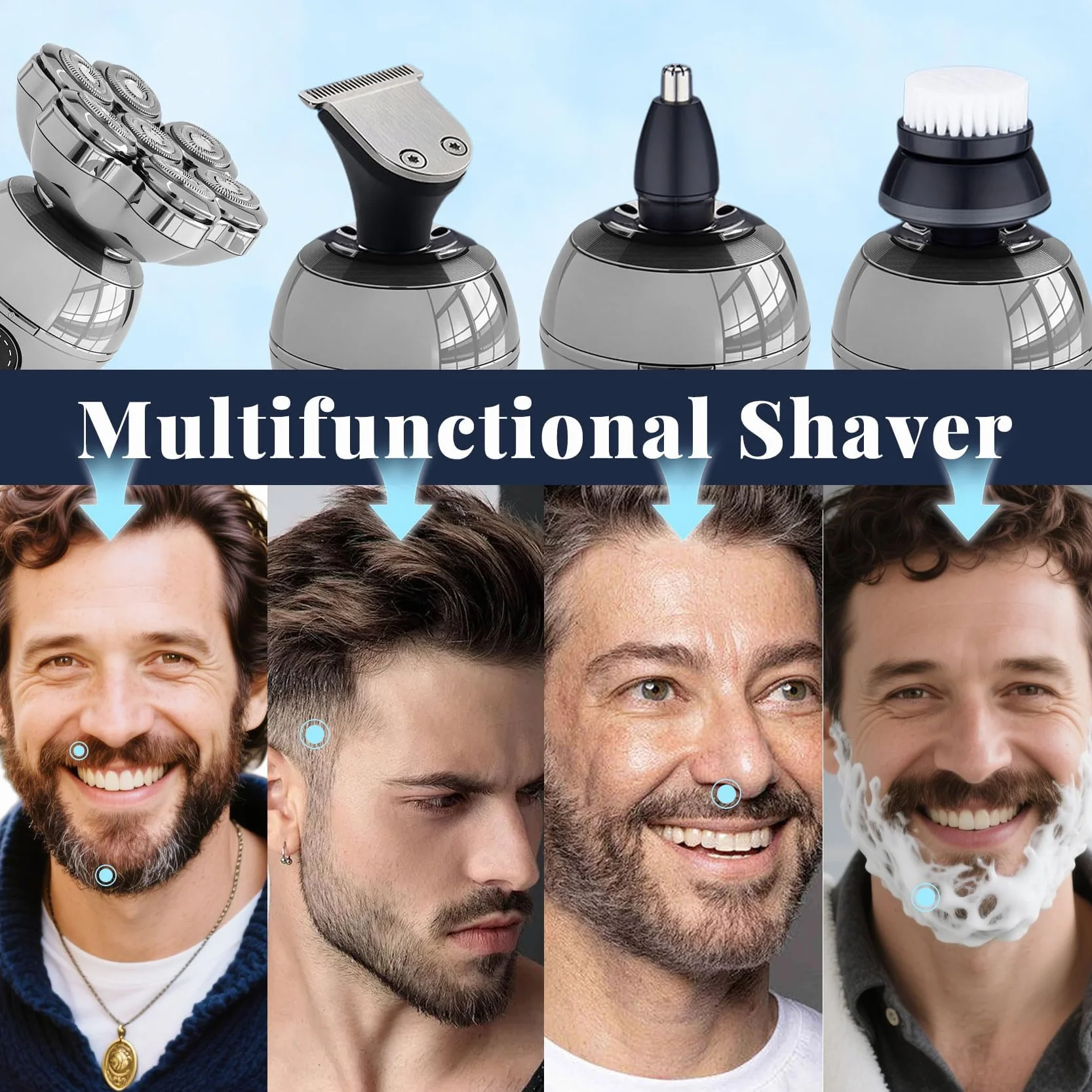 Trimpod 3.0 Afeitadora de cabeza para hombres calvos con pantalla LED, 7 cabezales giratorios, IPX7