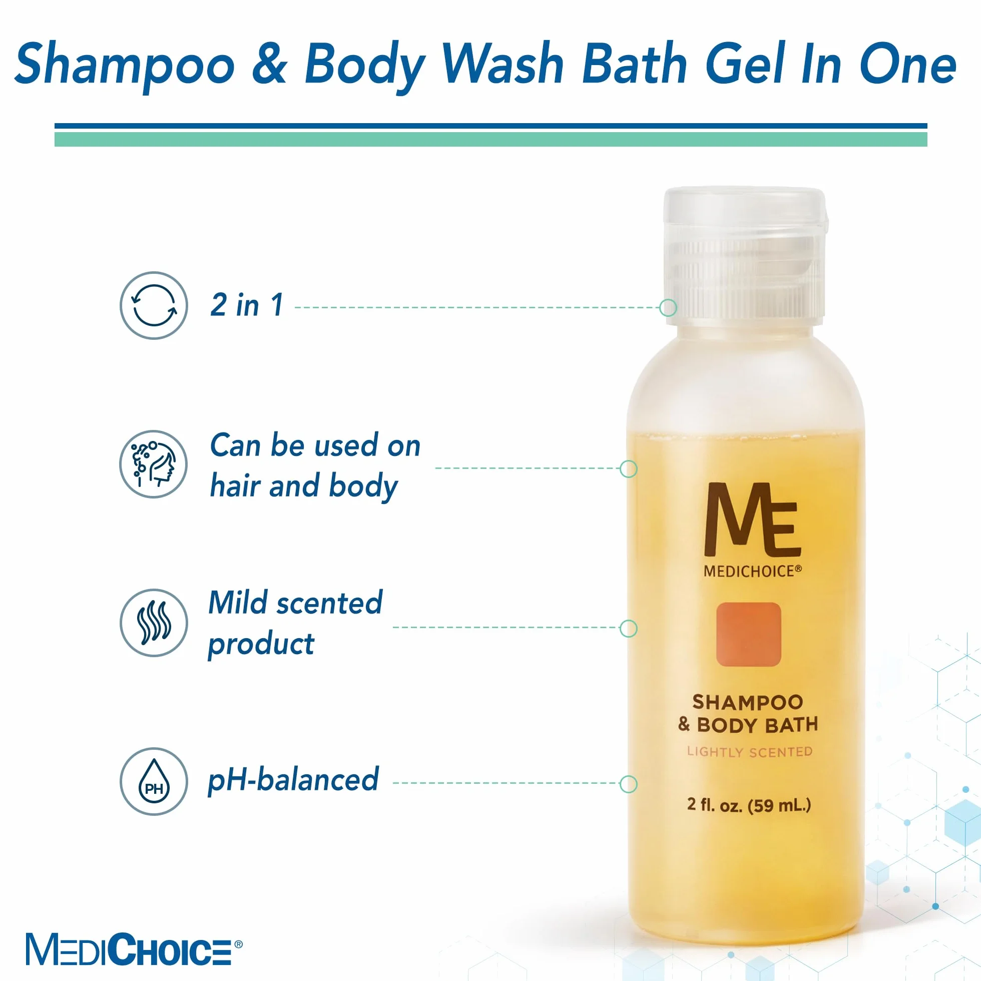 MediChoice Champú y baño corporal, con tapa abatible, 2 onzas (estuche de 144)