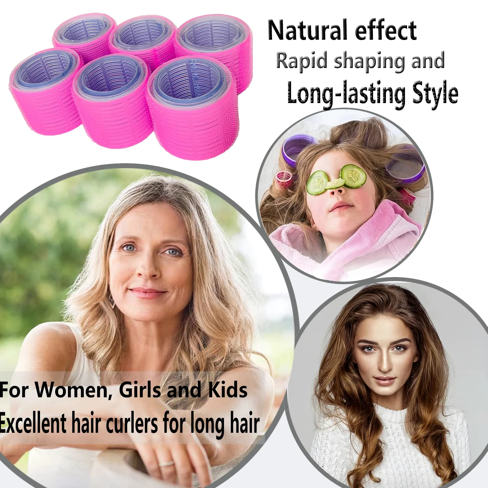 Rodillos de pelo jumbo de 3 pulgadas para cabello medio largo, 30 rizadores de pelo grandes sin calor con peines de cola de rata, rizadores de peluquería para mujeres de cabello grueso (75/65/55 mm)