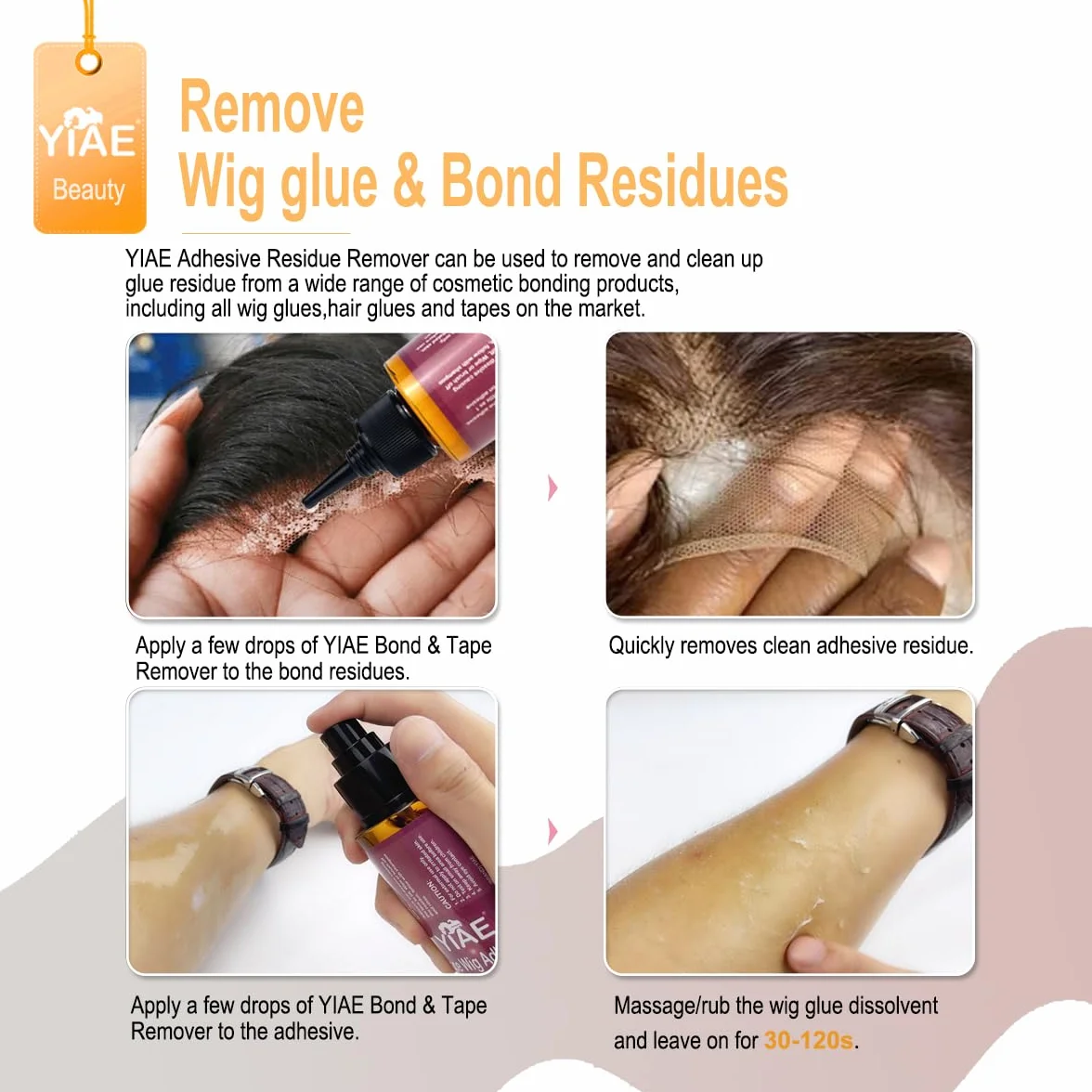 Removedor de Extensiones Adhesivas 150ml Wig Glue Tape Remover Suave con la Piel Limpiador Rápido para Pelucas Postizas de Encaje