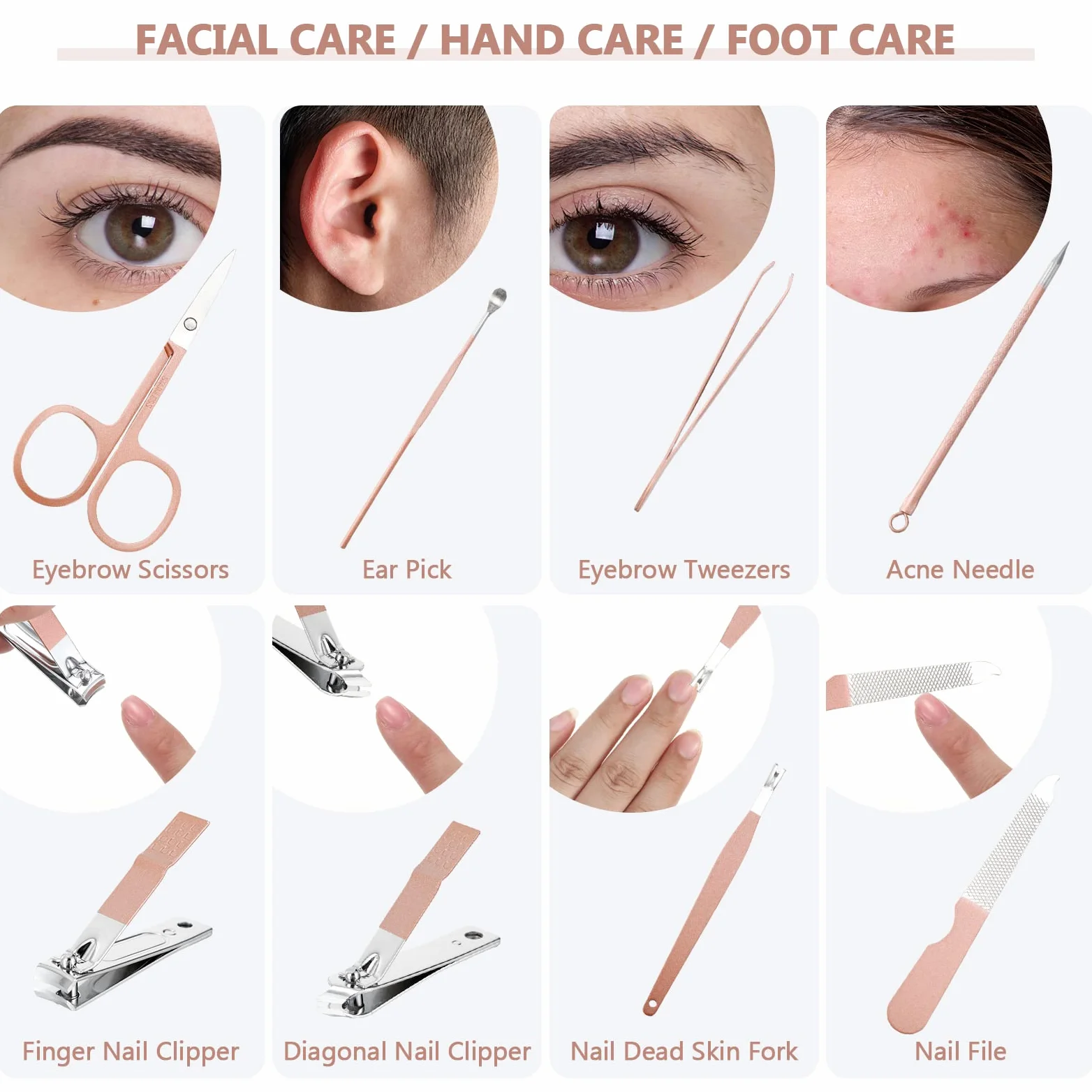 Lasnten Juego de 24 cortaúñas a granel, kit de aseo de uñas de acero inoxidable, kit de pedicura profesional, herramientas de pedicura con estuche de viaje, regalos personales para hombres y mujeres