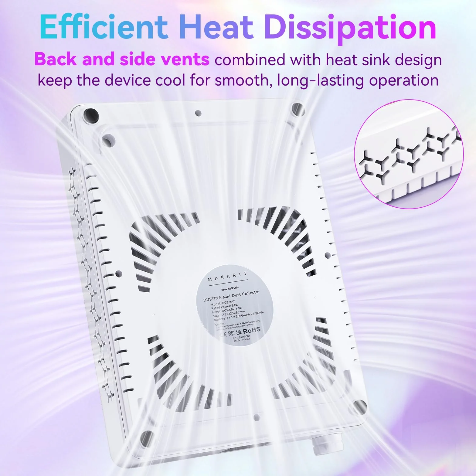 Makartt DUSTINA - Colector de polvo portátil recargable ultrafino con pantalla digital, reposamuñecas de silicona y filtro reutilizable para pulido de gel acrílico Nail Tech | DUSTINA - Reposamuñecas de silicona con pantalla digital y filtro reutilizable