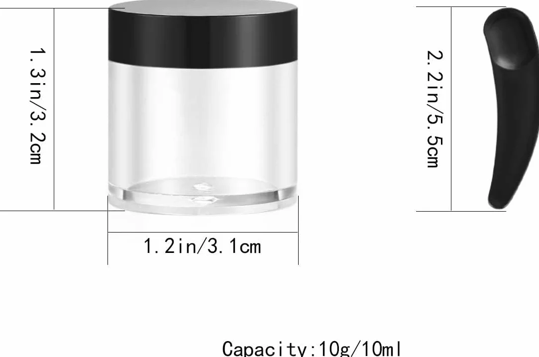 Tarros de Plástico 10g Envase Cosméticos Vacío Pequeño con Tapa para Crema Muestra, 30 Piezas (negro)