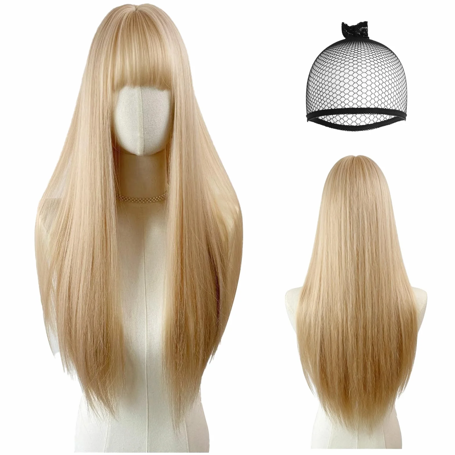 Pelucas Largas Lisas Rubias para Mujer con Flequillo, Pelo Sintético, para Fiesta Cosplay Halloween