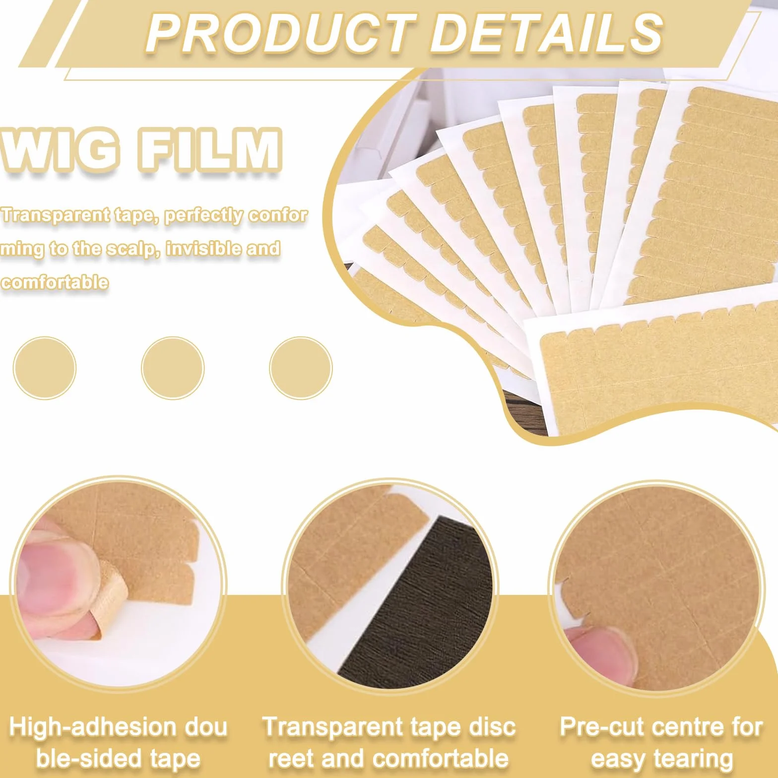 Cinta Adhesiva Doble Cara Profesional para Extensiones de Cabello Natural, 120 Piezas, Marrón