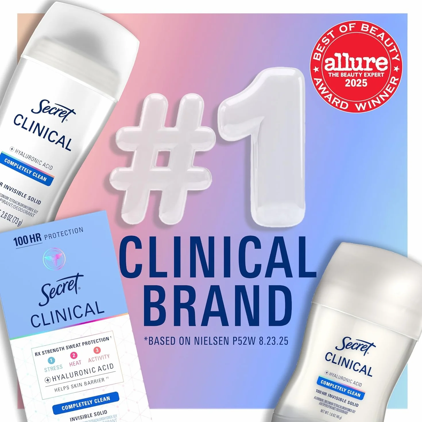 Secret Clinical Strength Invisible Solid Antiperspirant & Deodorant Completely Clean Scent, 1.6 Fl Oz