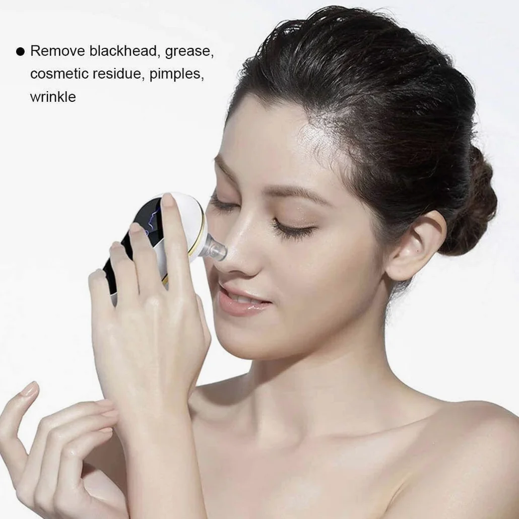 Removedor de cabezal Blackhead Poro Vacuum - Herramienta de succión del limpiador de poro facial recargable USB con la pantalla de succión LED 5 sondas de succión reemplazables para toda la piel