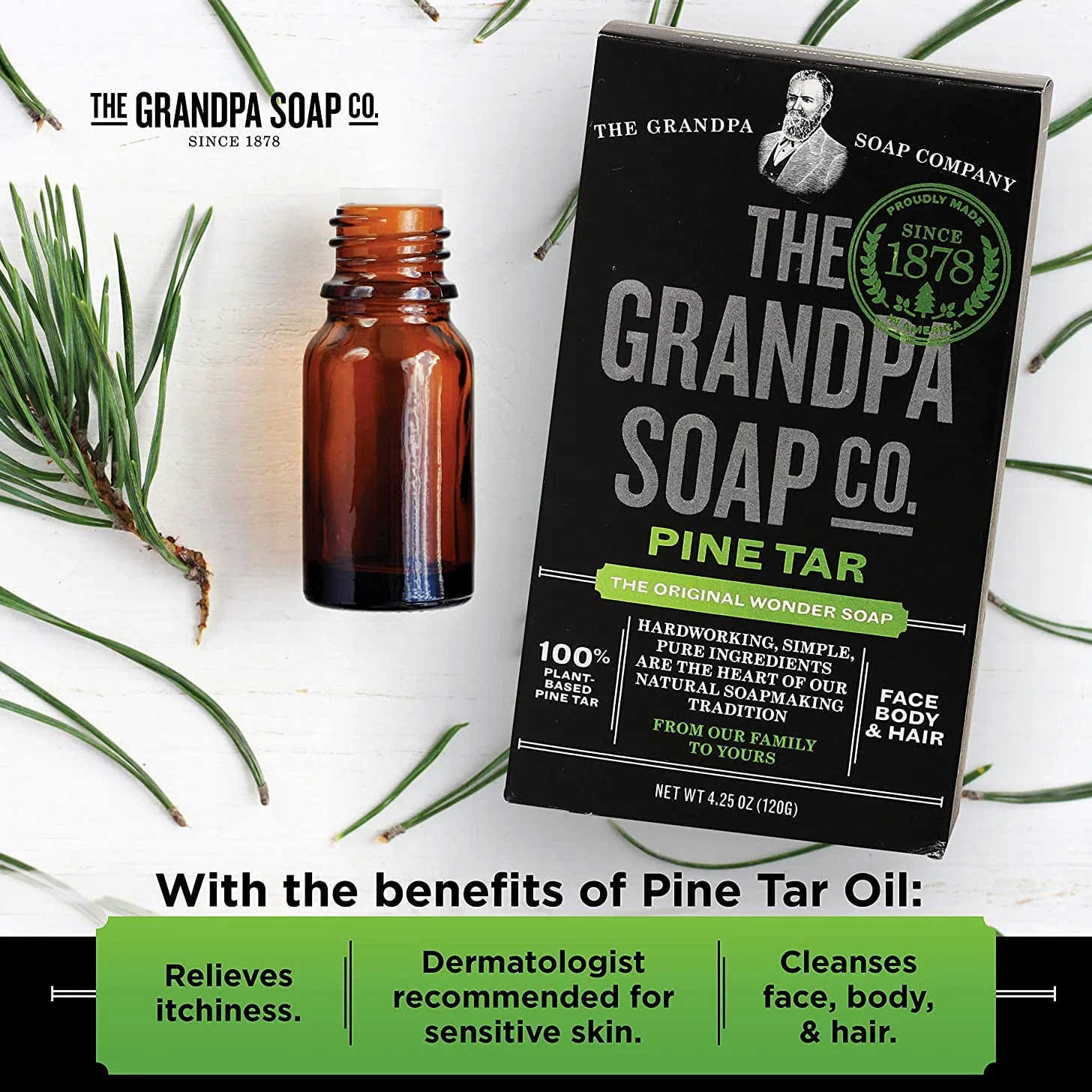 Grandpa's Pine Tar Soap - Jabón de brea de pino (aprox. 120 g, lote de 2)(aprox. 240 ml)