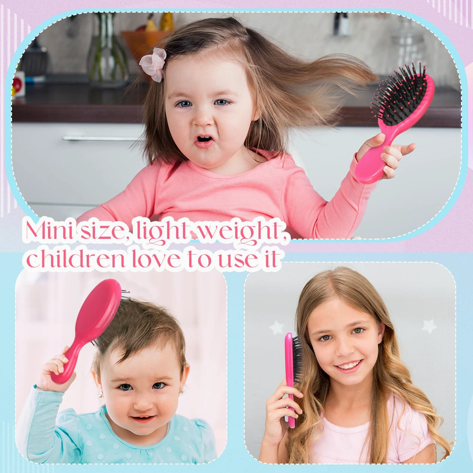 24 mini cepillos para el pelo para niños y niñas, cepillo para el cabello húmedo de viaje, mini cepillo para desenredar el cabello de cerdas suaves para la mayoría de tipos de cabello, alisado con