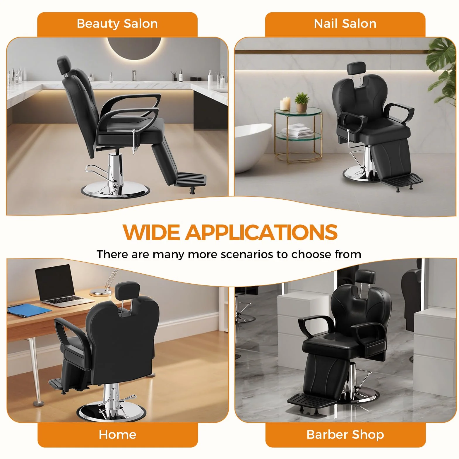Sillón de Peluquería Hidráulico Reclinable 360° 63 x 54 x 92-105 cm Negro