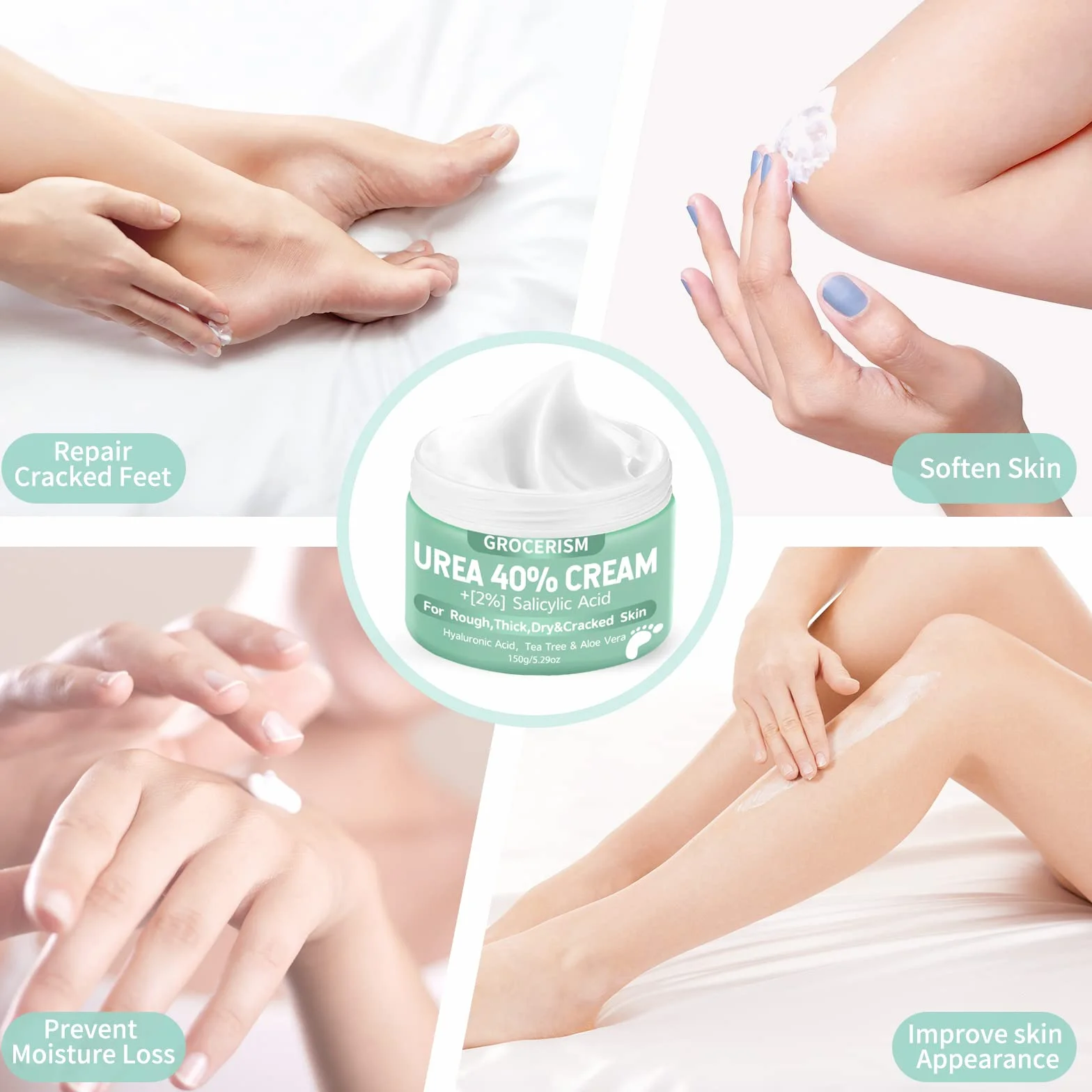 Crema Urea 40% Ácido Salicílico 2% 150g para Pies y Manos con Ácido Hialurónico, Árbol de Té y Aloe Vera