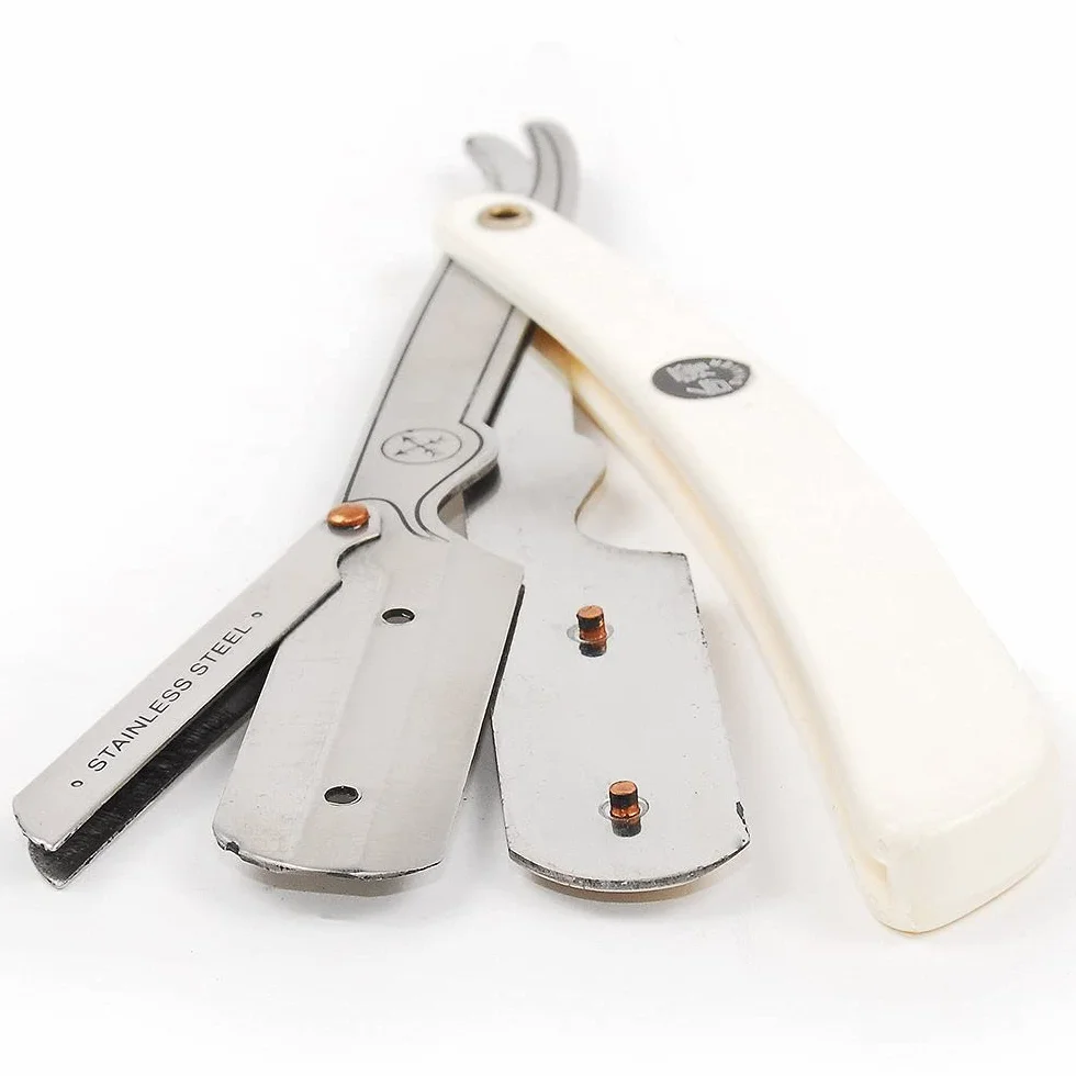 Parker Safety Razor Maquinilla de Afeitar Recta de Acero Inoxidable para Barbero con Cuchillas Shark 100 Super Inoxidable Blanco