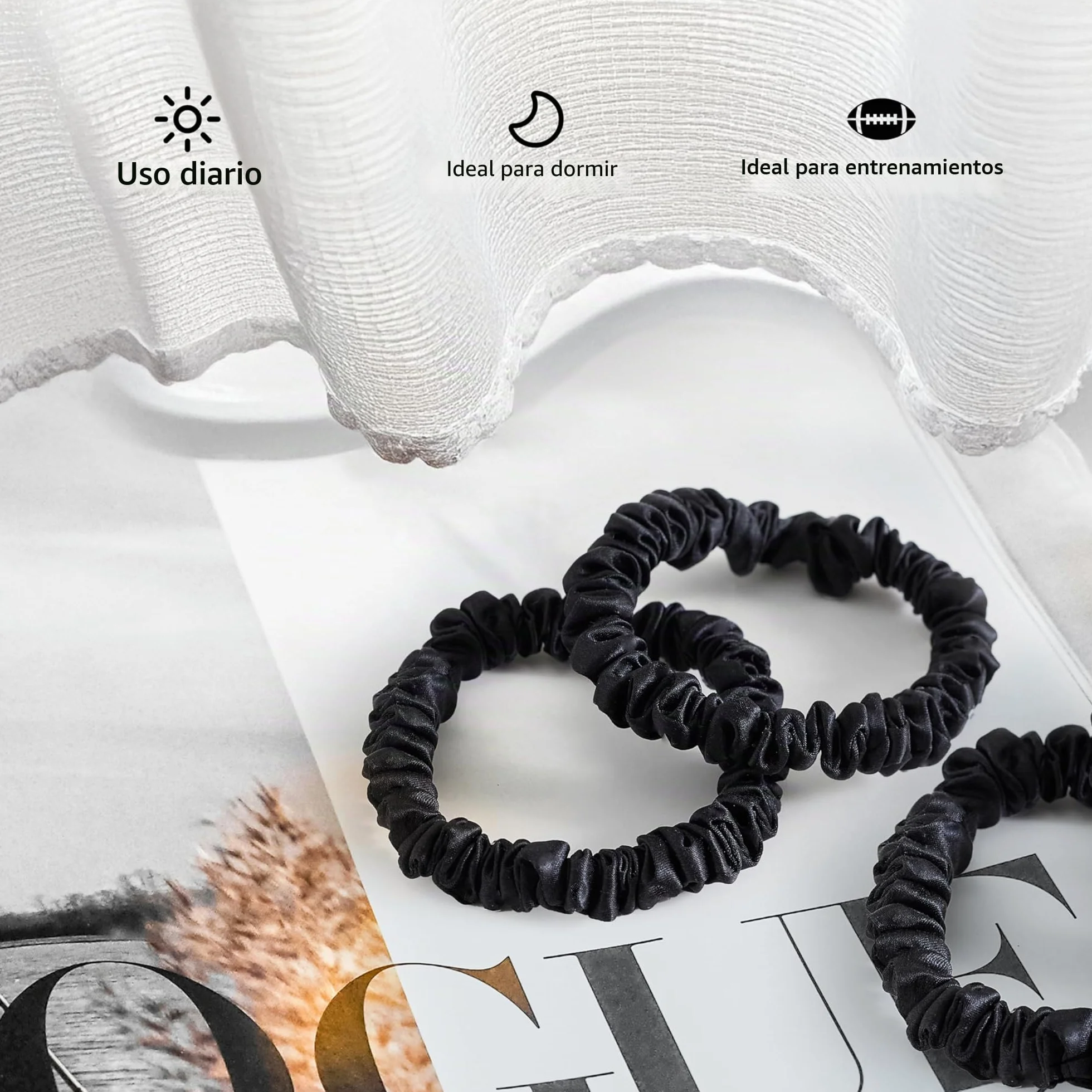 Townssilk 22 Momme Pure Silk Scrunchies Paquete de 5 para mujeres - Negro
