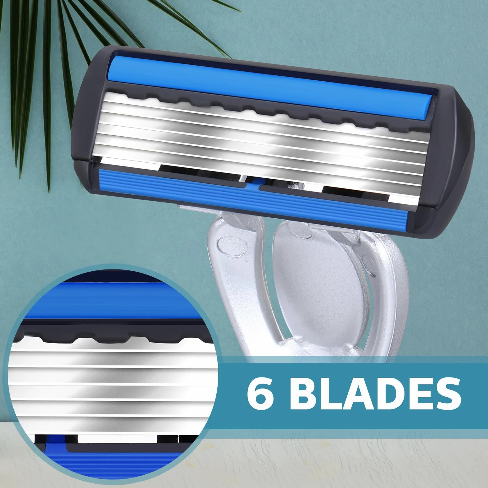 Juego de 28 cuchillas recargables desechables para hombre, 6 cuchillas, piel sensible, juego de afeitado para un afeitado cómodo, 1 mango y 27 cartuchos