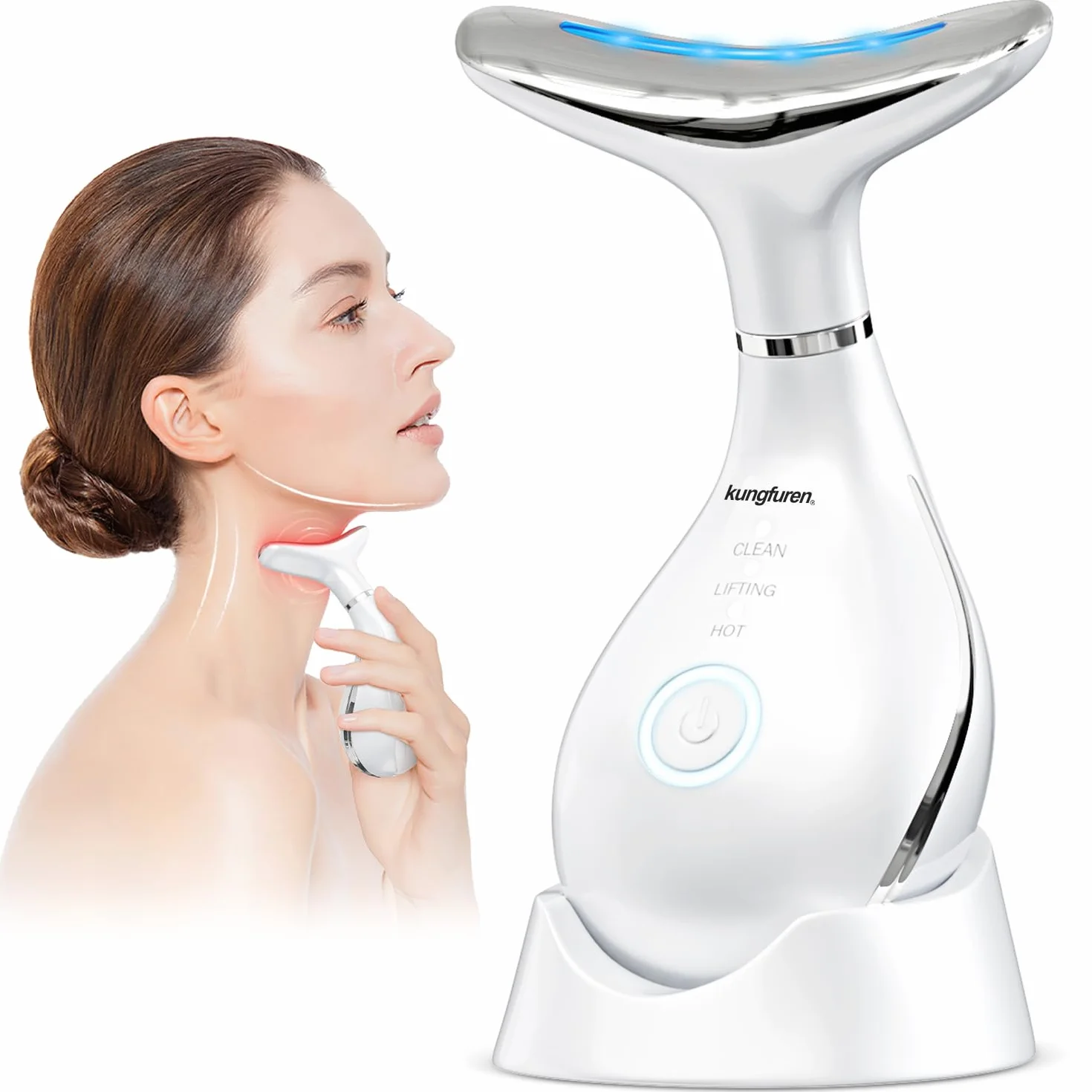 Masajeador Facial Antiarrugas Eléctrico con Calor 42°C Luz LED EMS para Cara y Cuello