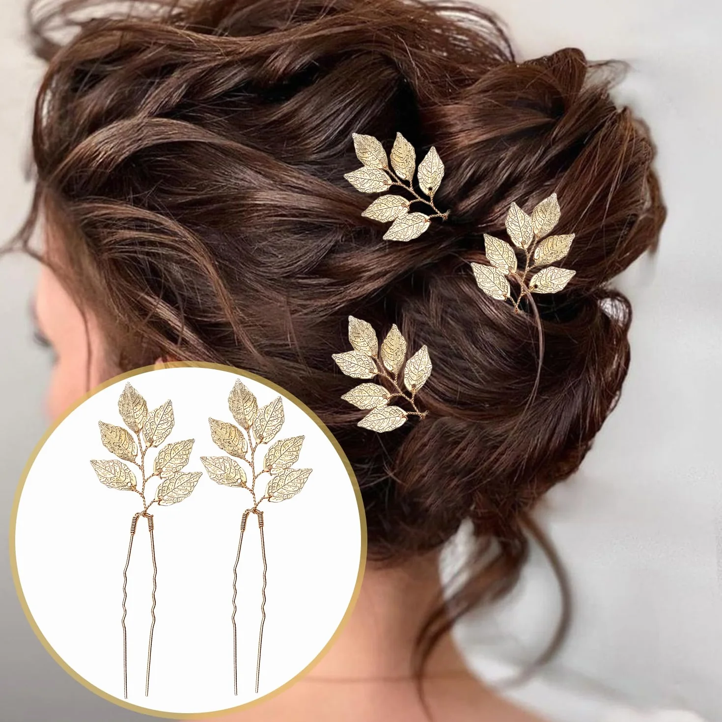 Horquillas doradas con diseño de hojas, accesorios para el cabello de boda, pasadores en forma de U para novias