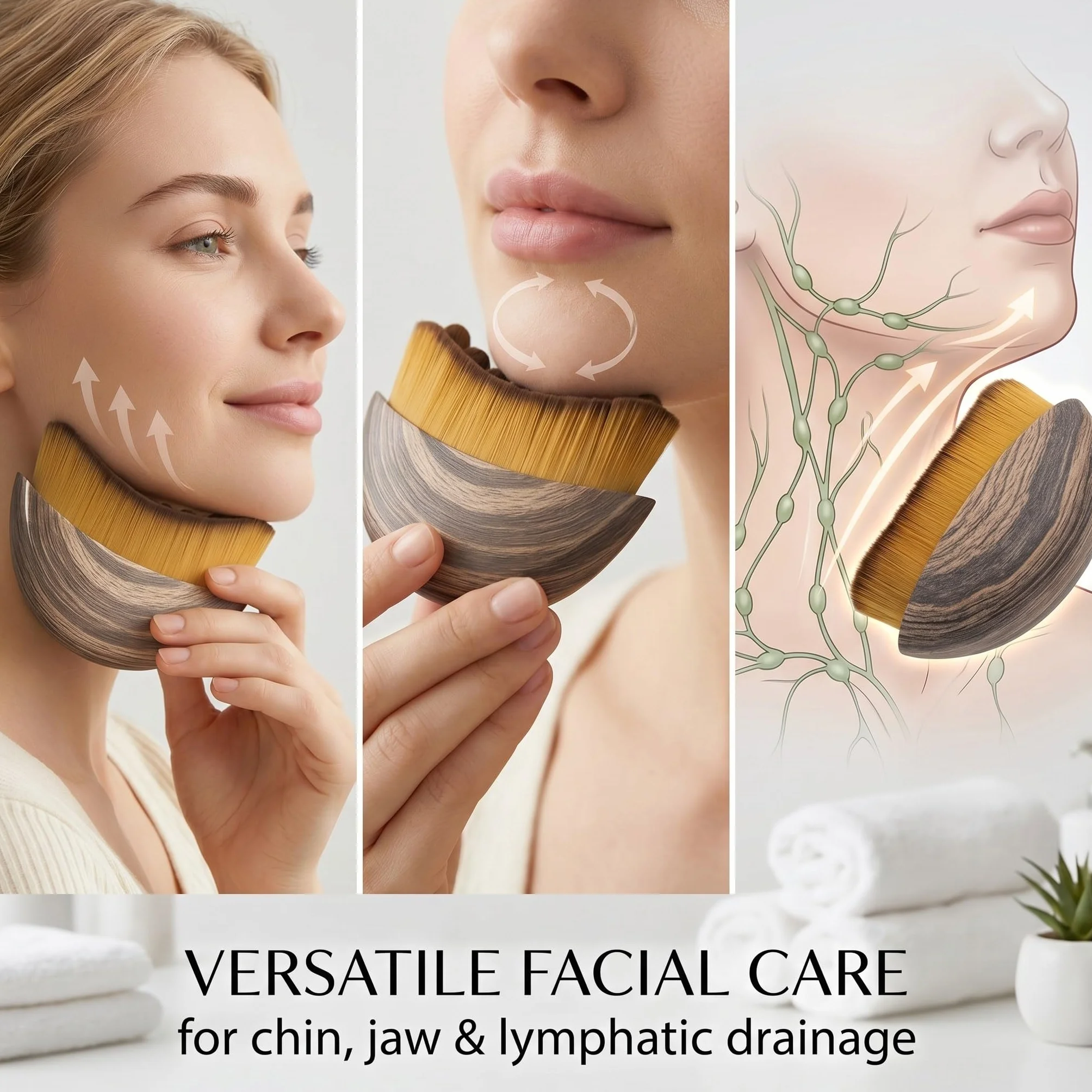 Linfática Gesichtsbürste para Contorno Facial, Cepillo de Masaje Linfático con Estuche, 8 x 6 cm, Marrón