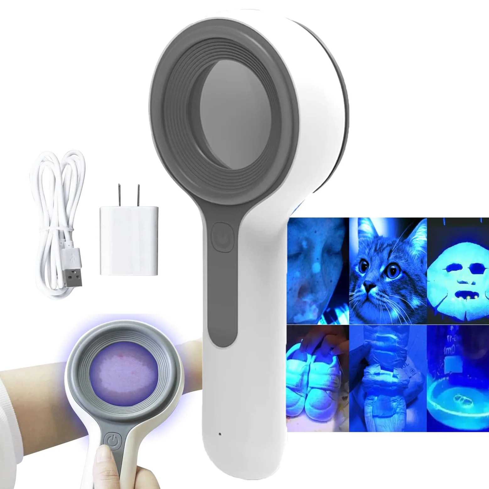 Analizador De Piel Con LáMpara Woods, Analizador De Aumento Profesional, Detector De Piel Recargable Para El Cuidado Del Hogar, 16 Fuentes De Luz Led, Sin Necesidad De Precalentar