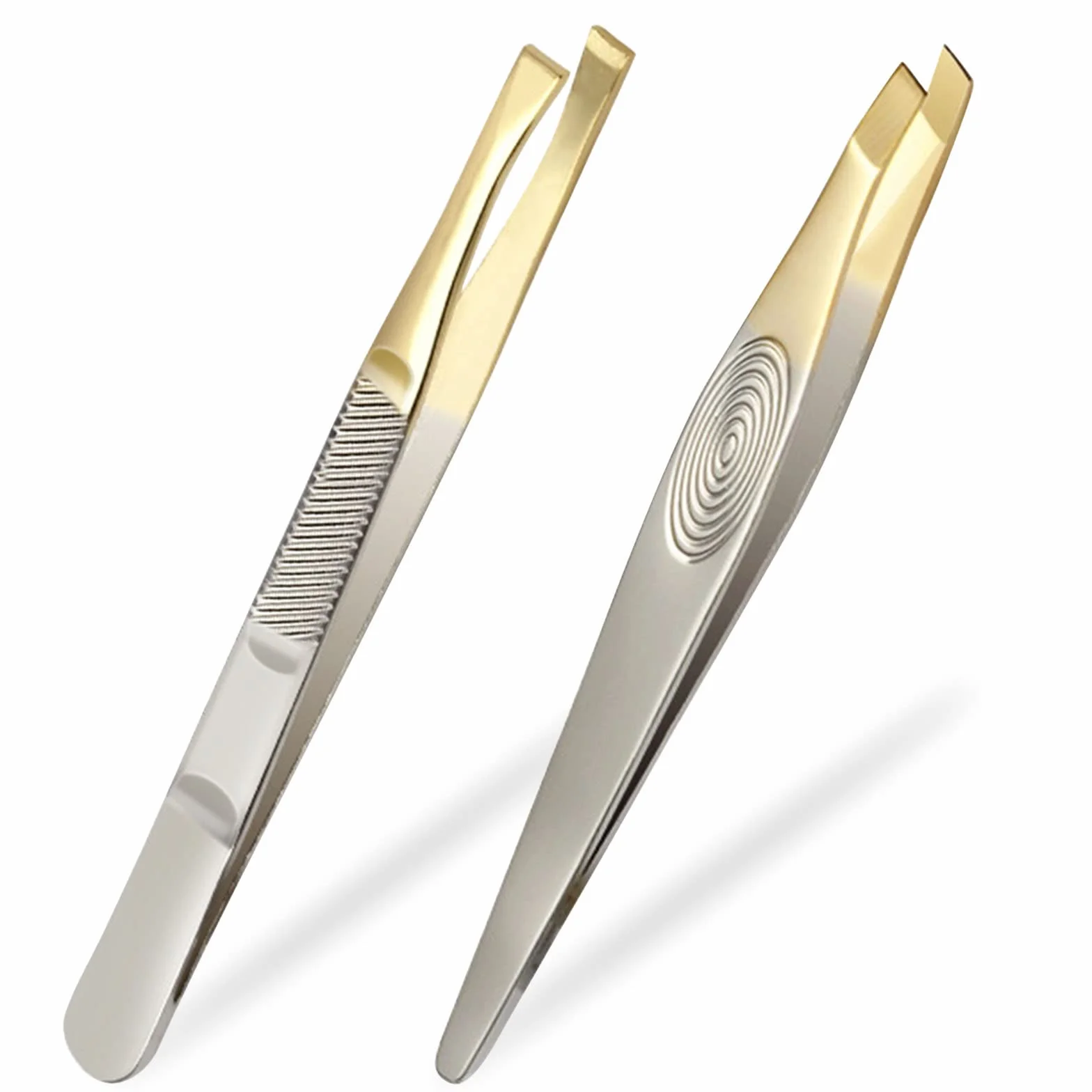 Pinzas Depilar Profesionales Acero Inoxidable Punta Cangrejo 2 pcs Dorado