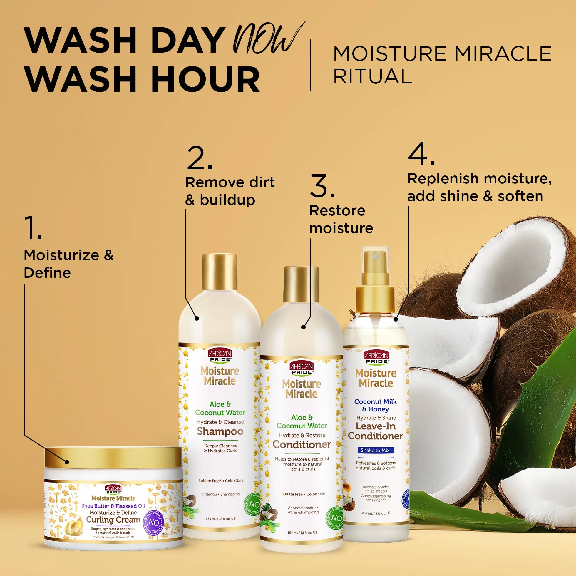 African Pride Moisture Miracle Crema para rizos aceite manteca karité linaza hidrata define