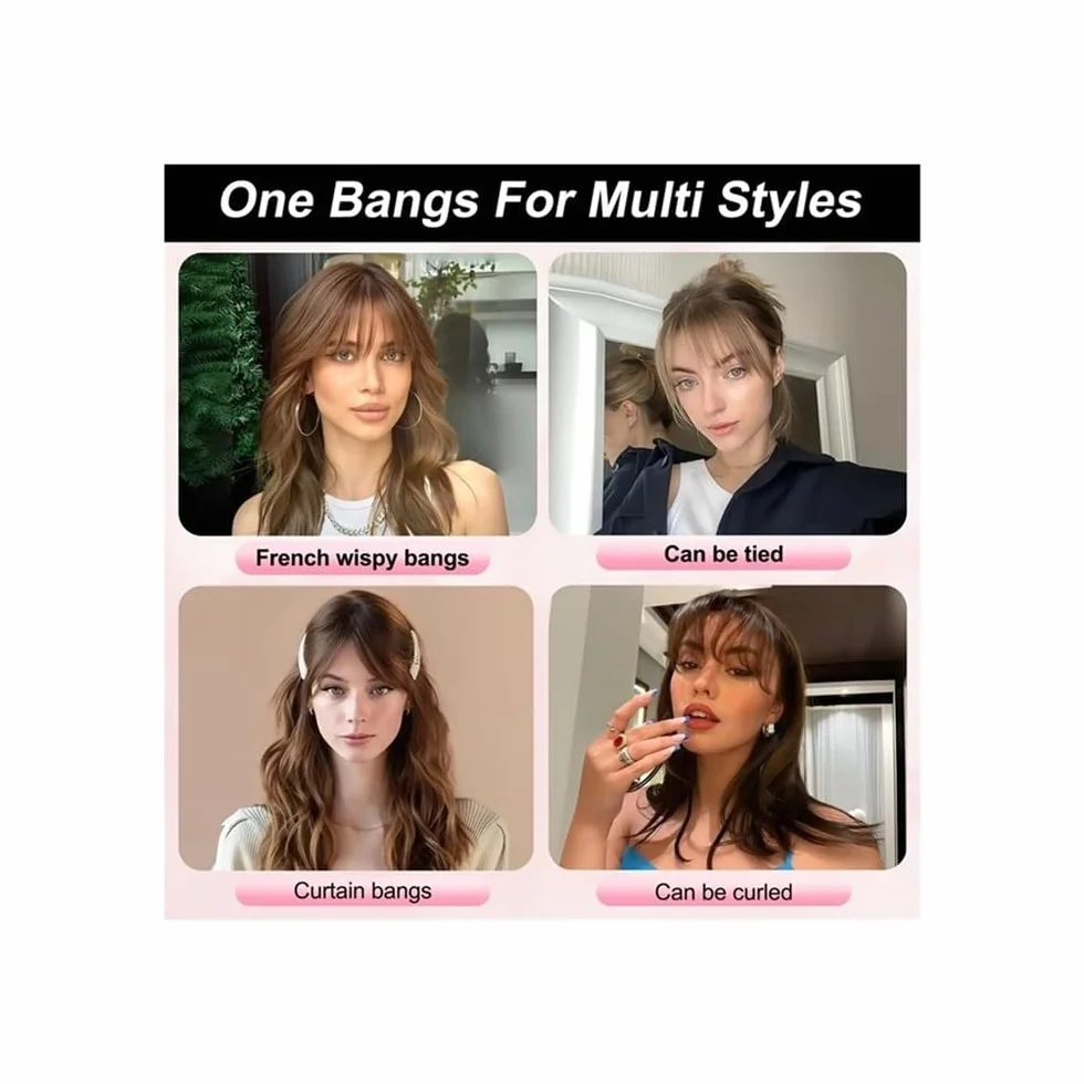 Flequillo De Cabello Humano For Mujeres, 3D, Ralo, Clips Color Marrón Natural, Con Postizo, Cobertura Total 360°(Natural Brown)