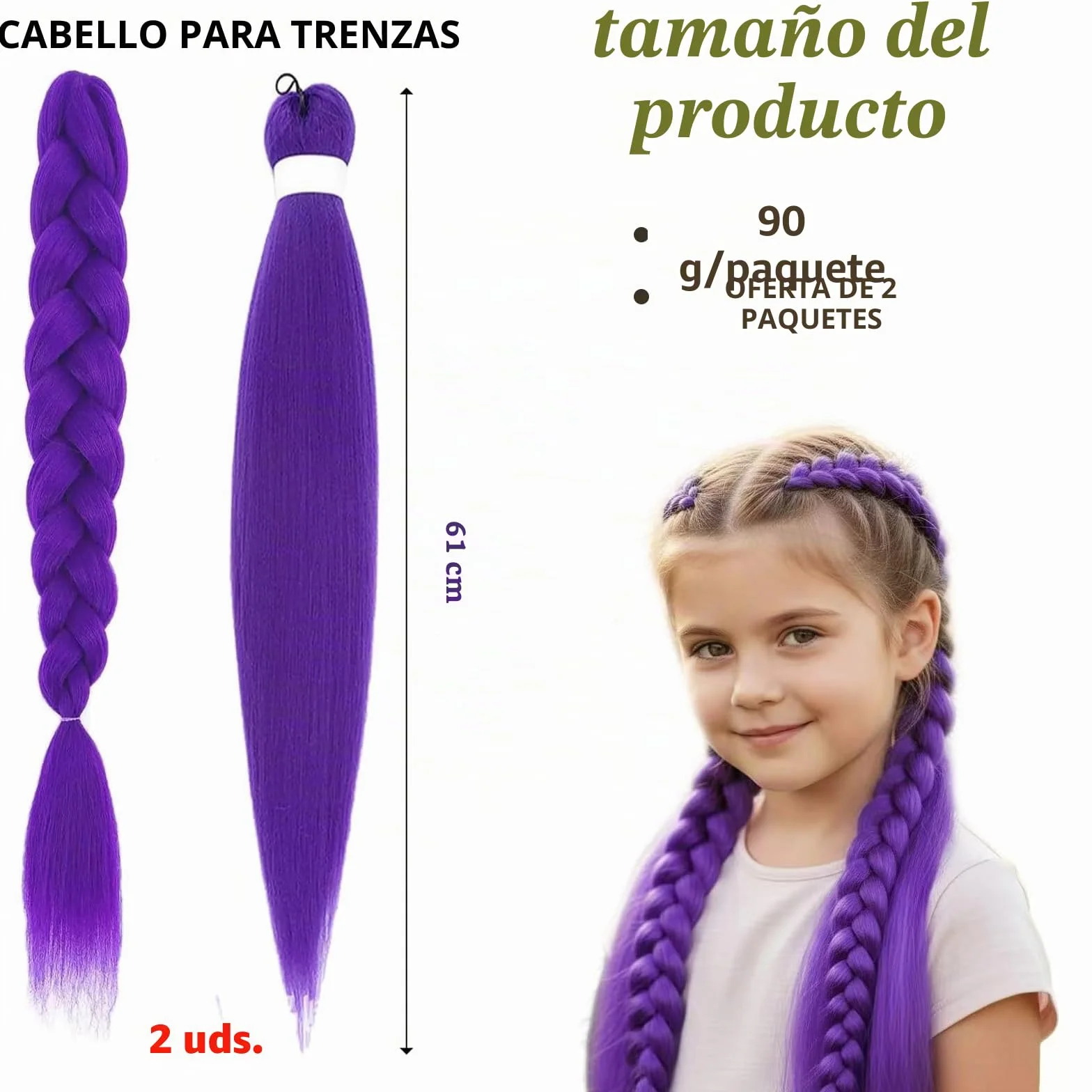Pelucas Rumi para niñas Morado Peluca Cosplay Carnaval