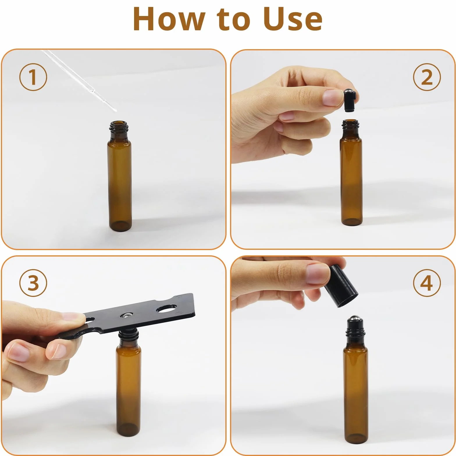 Botellas Roll On Cristal 10ml con Bola de Acero Inoxidable, Rellenable para Aceites Esenciales y Perfumes