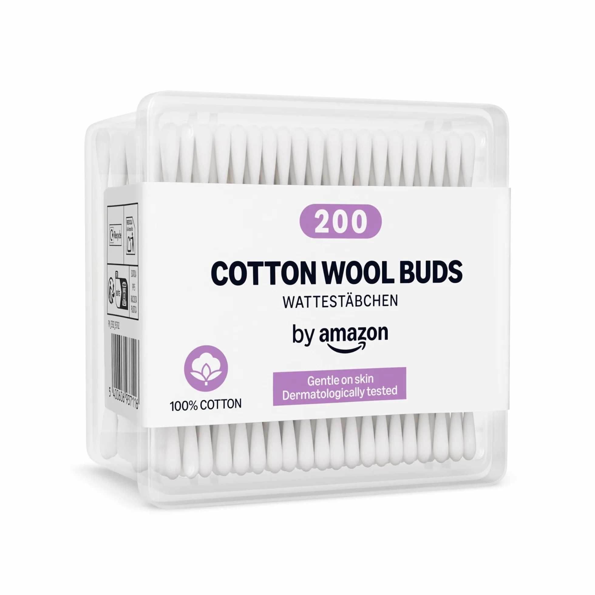 Bastoncillos de algodón 100% algodón 200 unidades by Amazon