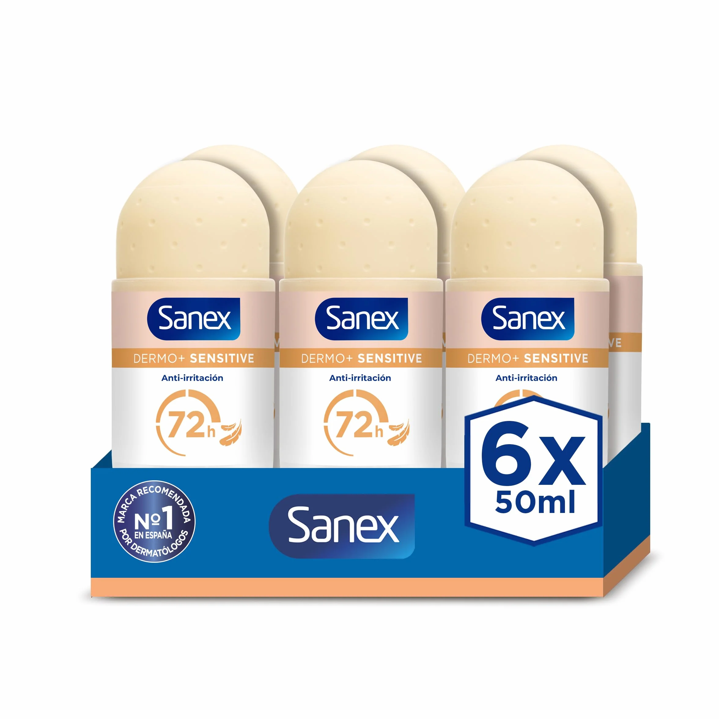 Sanex Dermo+ Sensitive Desodorante Antitranspirante Roll-On 72 Horas Pack 6 x 50ml