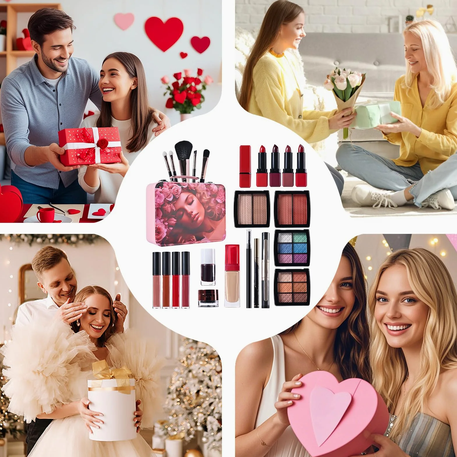 Conjunto De Maquillaje Para Mujeres Paleta Cosmética Portátil | Kit De Maquillaje Portátil Impermeable para Damas Madres Abuelas Novias Cumpleaños y Citas