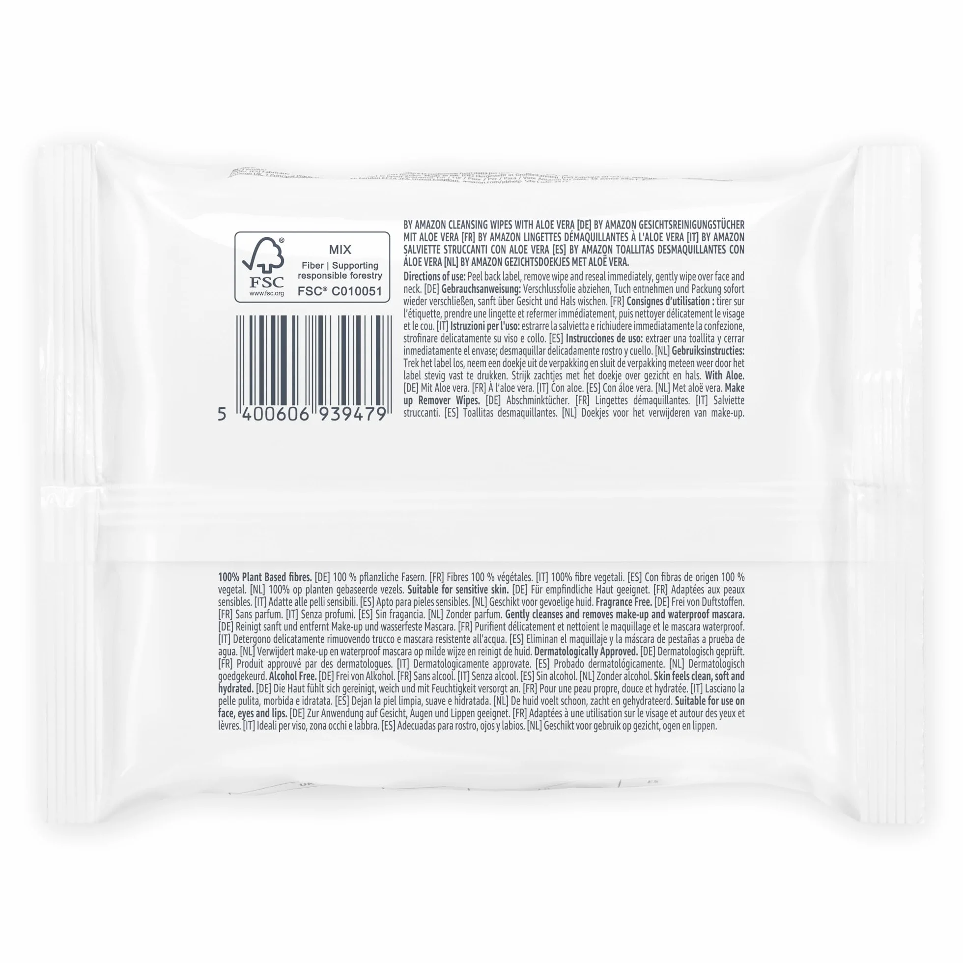 Amazon Toallitas de limpieza facial con aloe vera, 25 toallitas sin fragancia