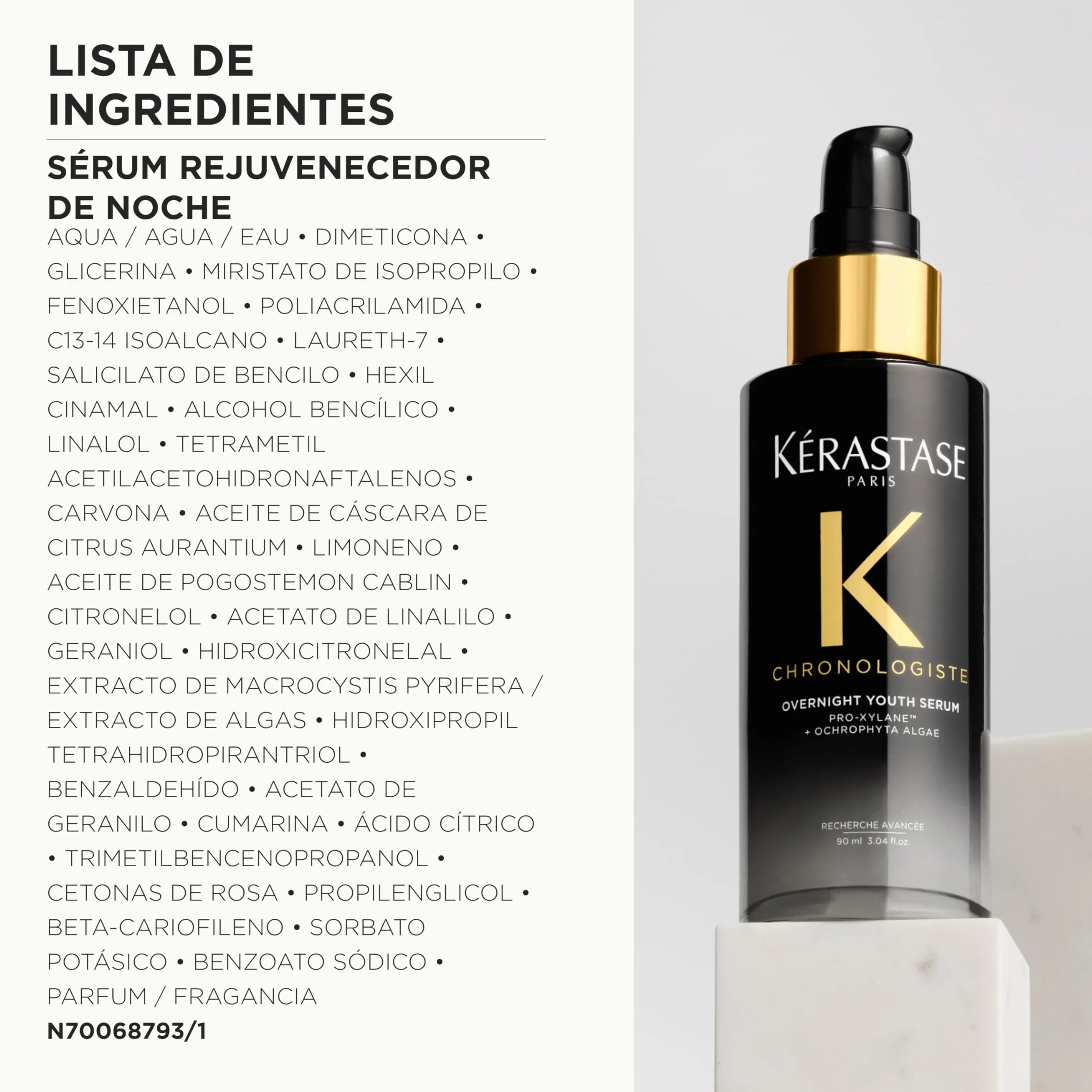 Kérastase Chronologiste, Sérum Capilar Rejuvenecedor de Noche, Cabello Debilitado por los Signos de Envejecimiento Capilar, Combate el Encrespamiento, Enriquecido con Pro-Xylane y alga Ocrófita, 90ml