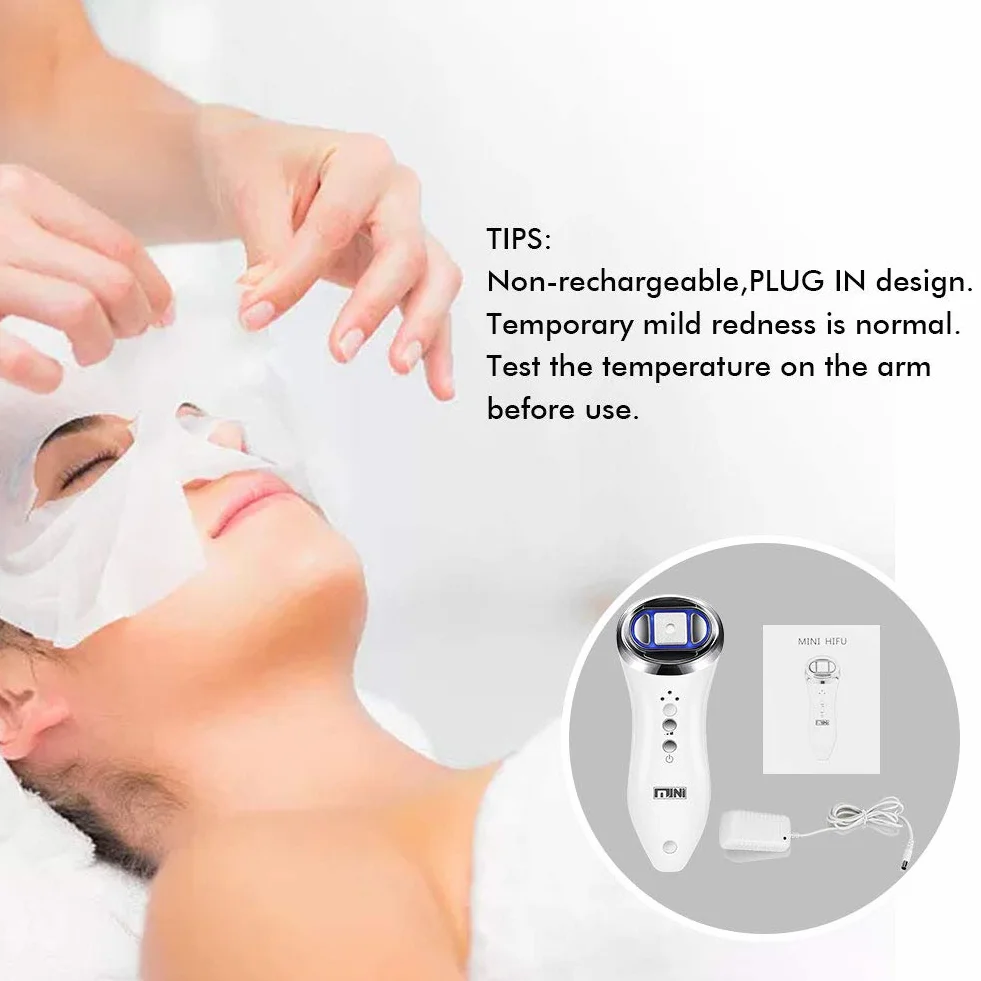 Mini HIFU Máquina Profesional RF Ultrasónico Lifting Antiarrugas Estiramiento Piel Facial Cuello Ojos Belleza