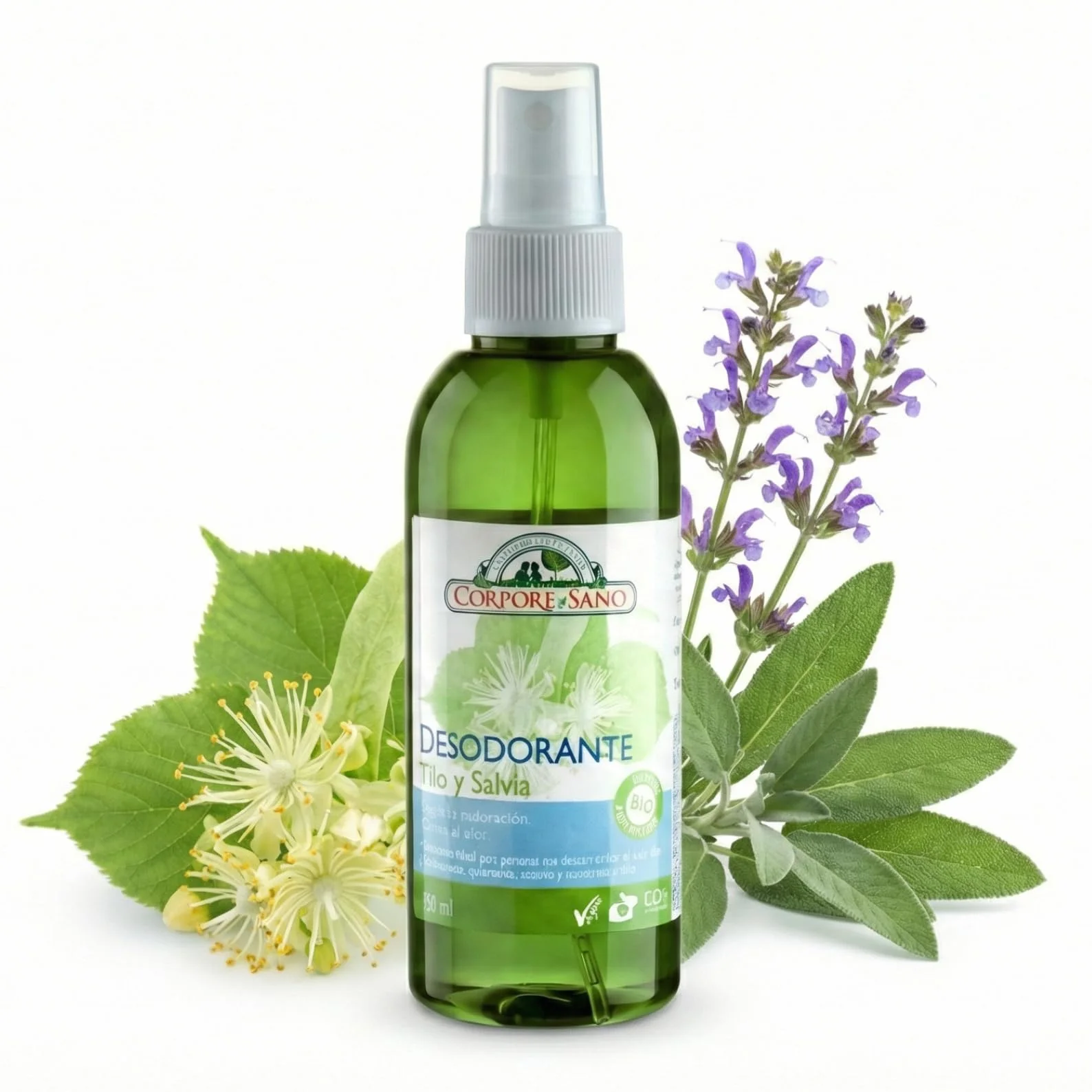 Desodorante en Spray Corpore Sano Tilo y Salvia 150ml Natural Vegano Sin Parabenos 24h Protección