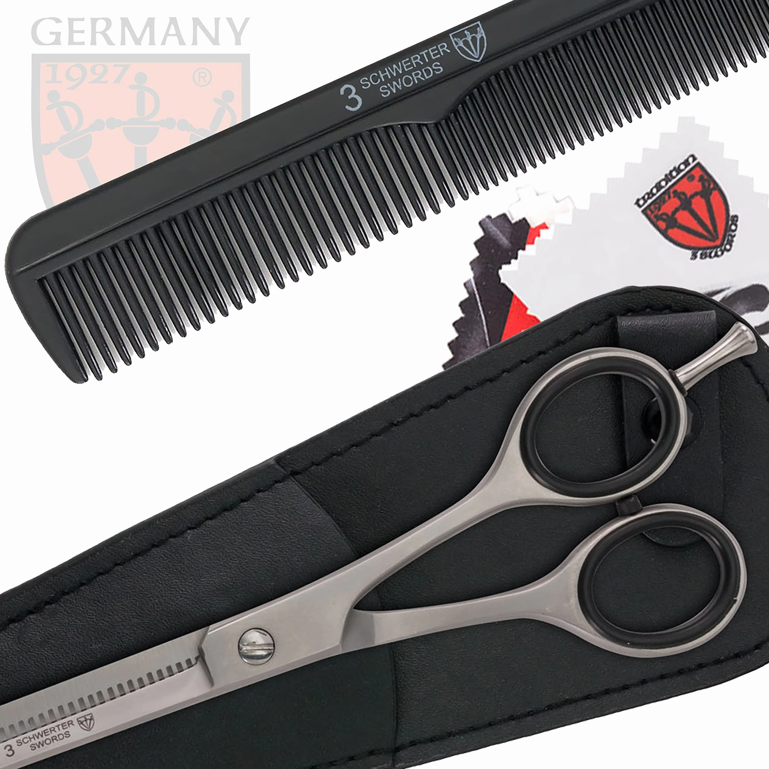 3 Swords Germany Tijera profesional de entresacar inoxidable estuche 7582