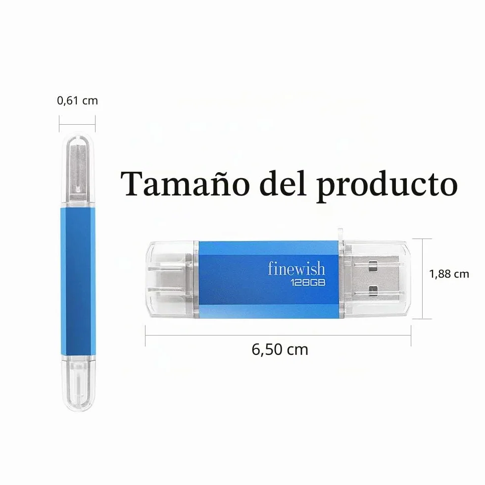 Memoria USB 128GB Tipo C 2 en 1 Pen Drive USB C USB 2.0 Flash para Smartphones Android PC Tabletas Azul
