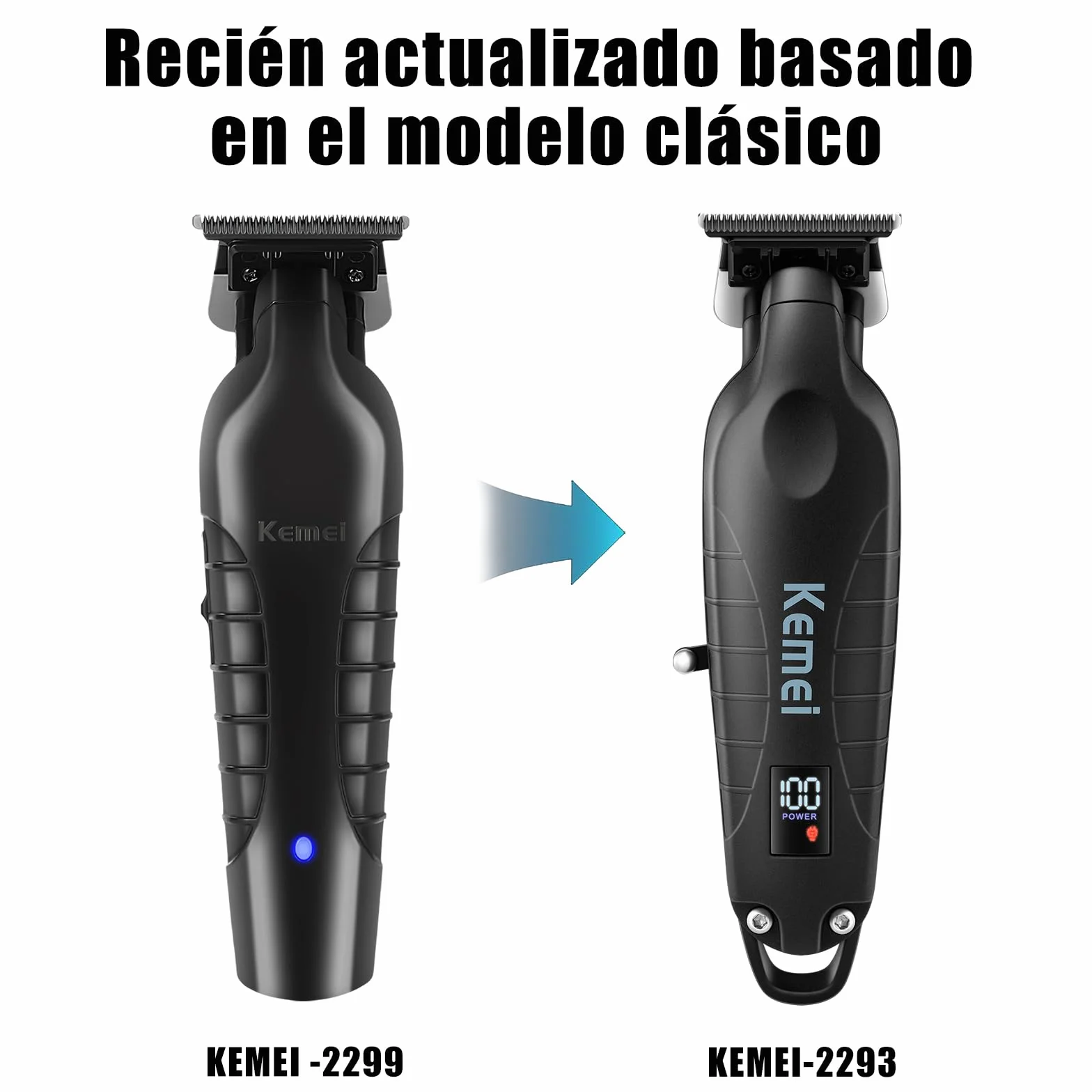 KEMEI 2293 Maquina de Cortar Pelo Profesional, Cortadora Inalámbrica Recargable con 3 Peines Guía, Negro